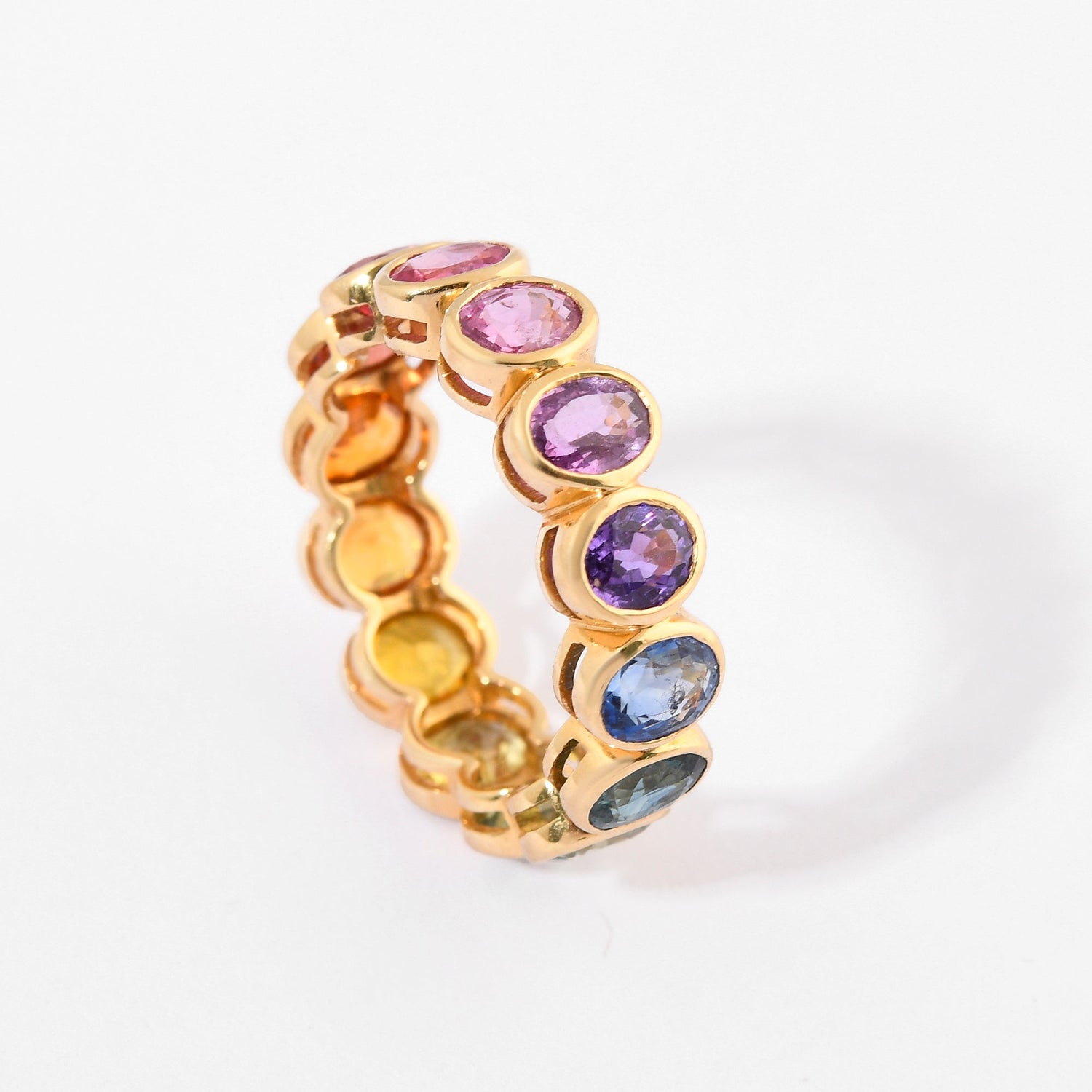 Rainbow Sapphire Oval Bezel Set Eternity Band