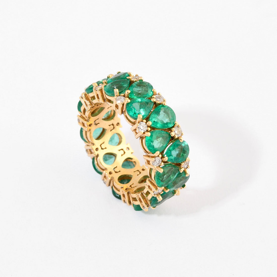 Emerald &amp; Diamond Pear Upside Down Eternity Band