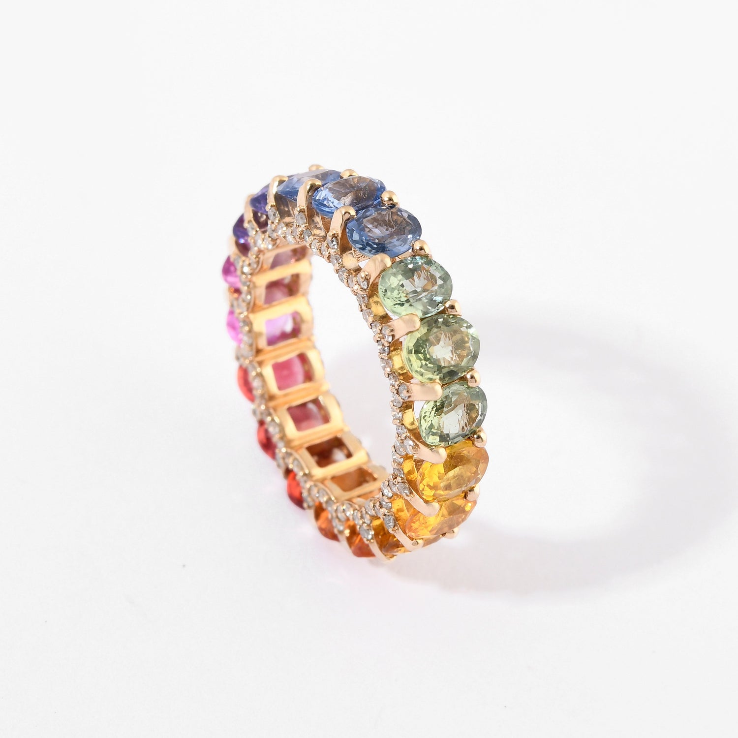 Rainbow Sapphire &amp; Diamond Oval Eternity Band