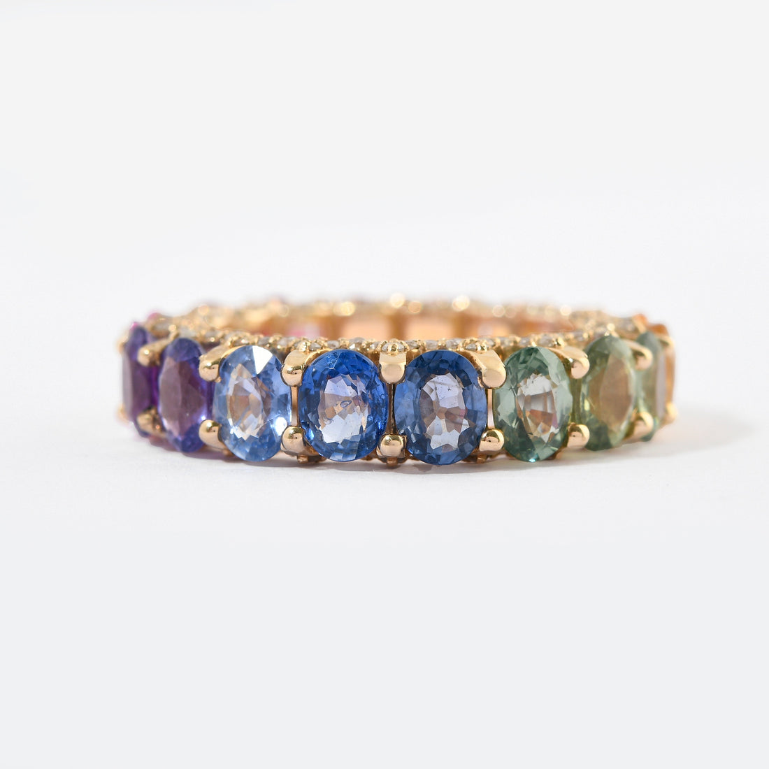 Rainbow Sapphire &amp; Diamond Oval Eternity Band