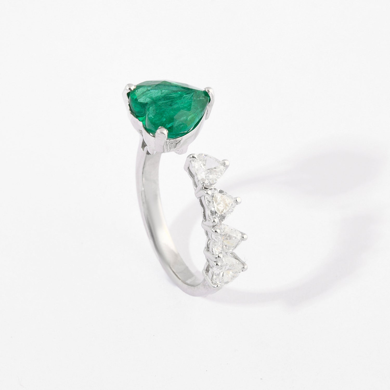 Emerald &amp; Diamond Heart Floating Ring