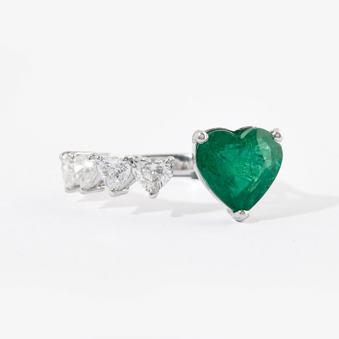 Emerald &amp; Diamond Heart Floating Ring