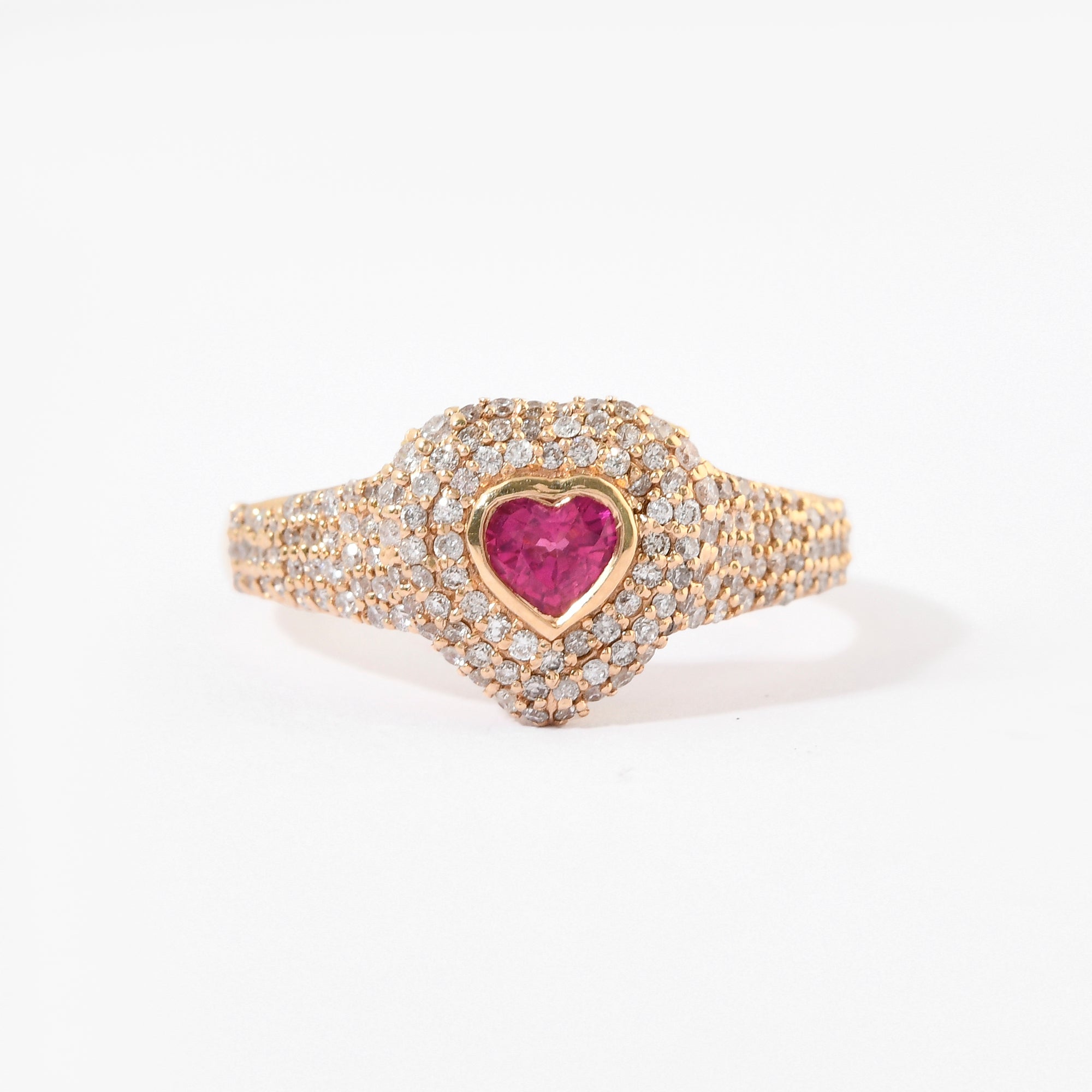 Ruby &amp; Diamond Pinky Heart Pave Ring