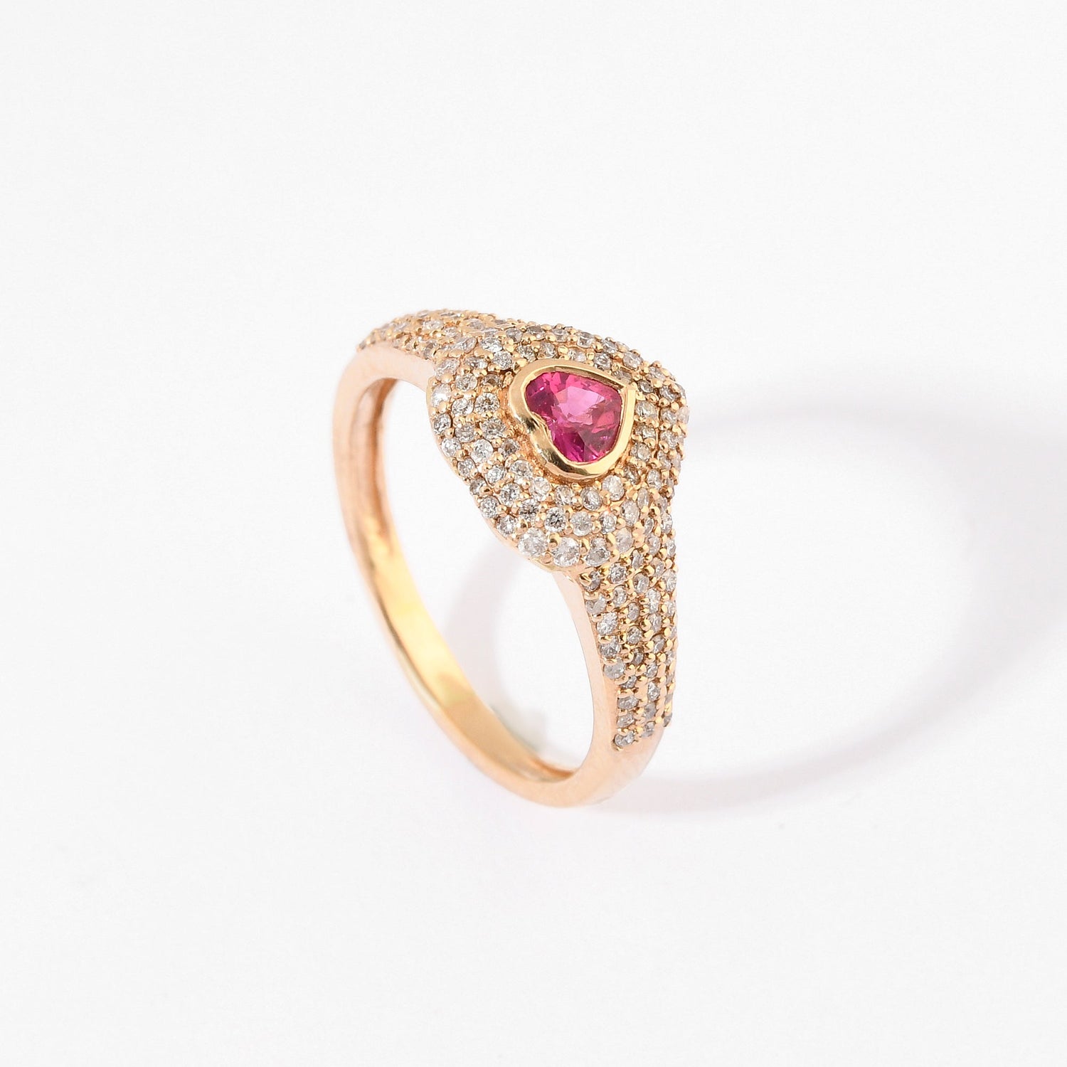 Ruby &amp; Diamond Pinky Heart Pave Ring