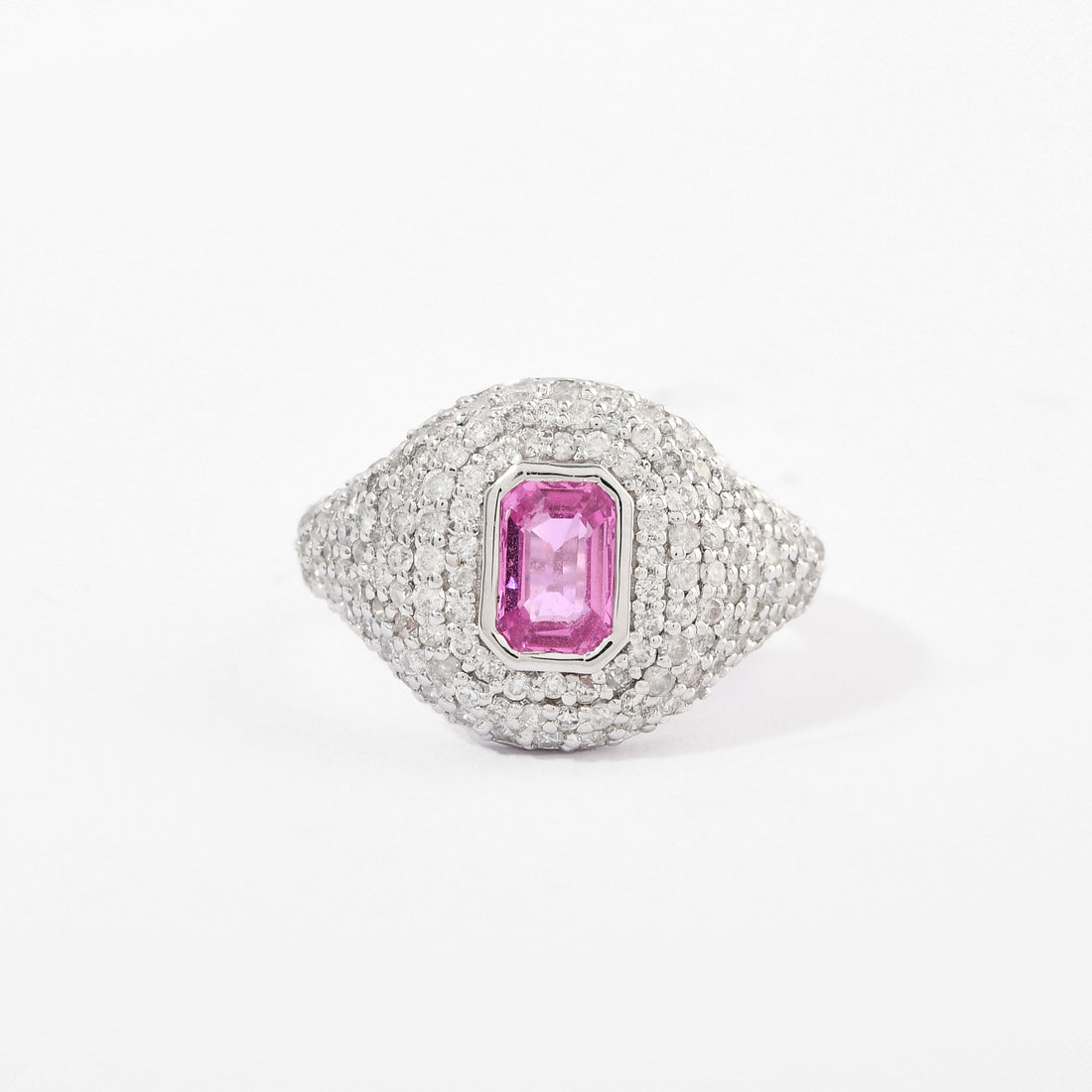 Pink Sapphire &amp; Diamond Pinky Pave Ring