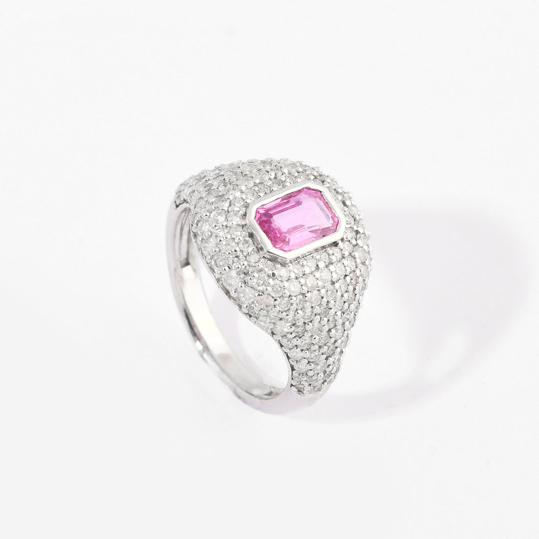 Pink Sapphire &amp; Diamond Pinky Pave Ring