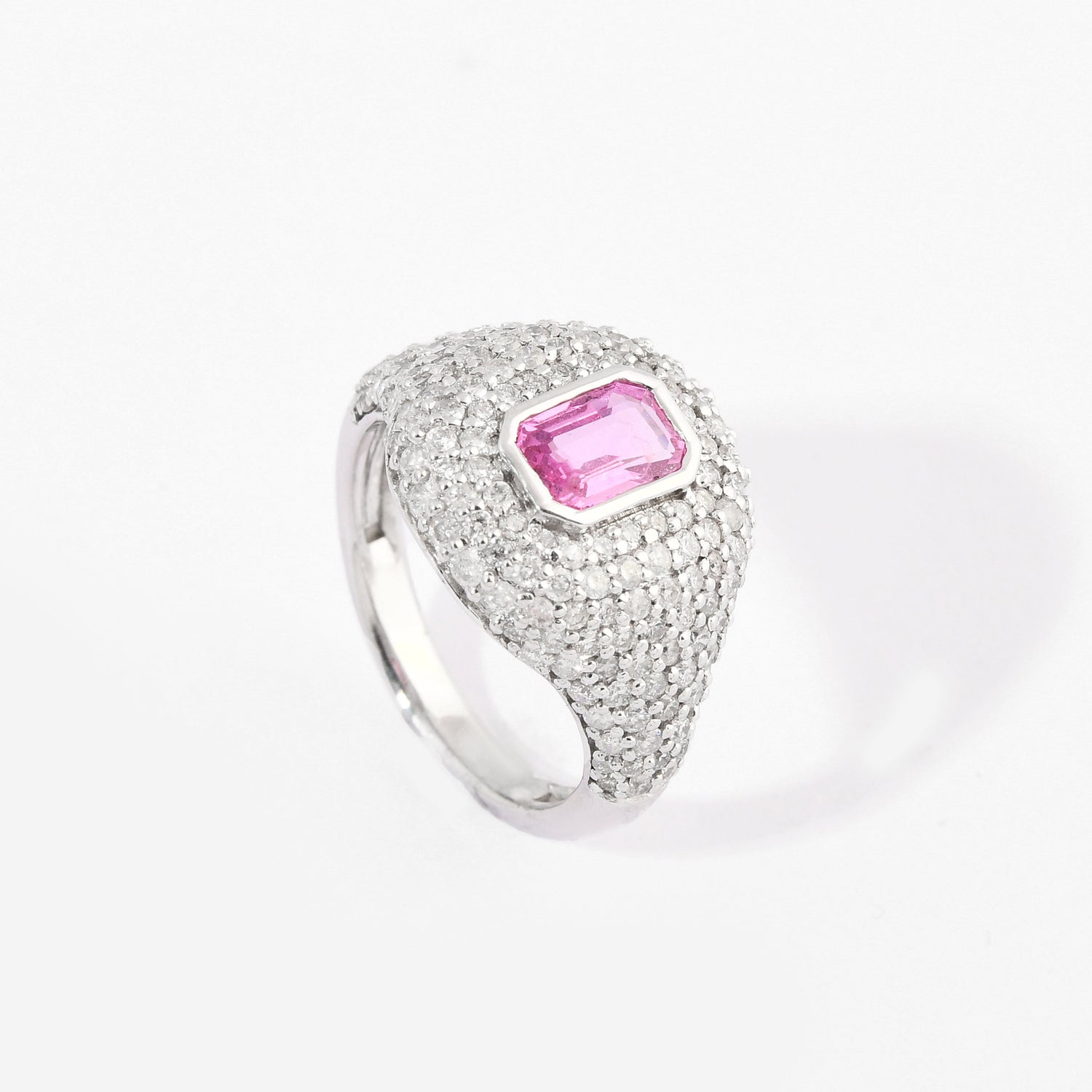 Pink Sapphire &amp; Diamond Pinky Pave Ring