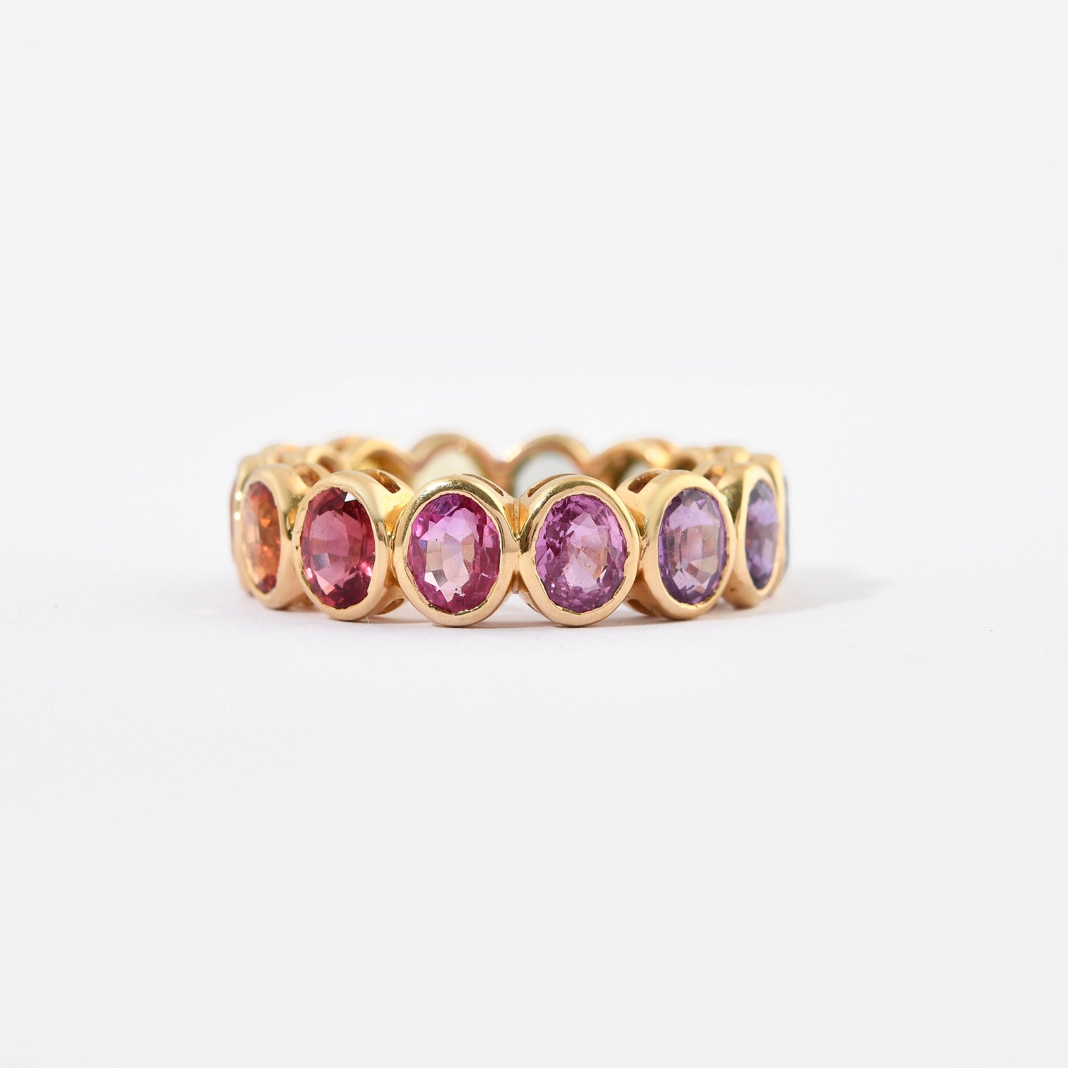 Rainbow Sapphire Oval Bezel Set Eternity Band