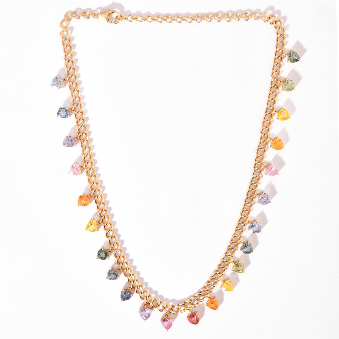 Rainbow Sapphire Heart Chain Necklace