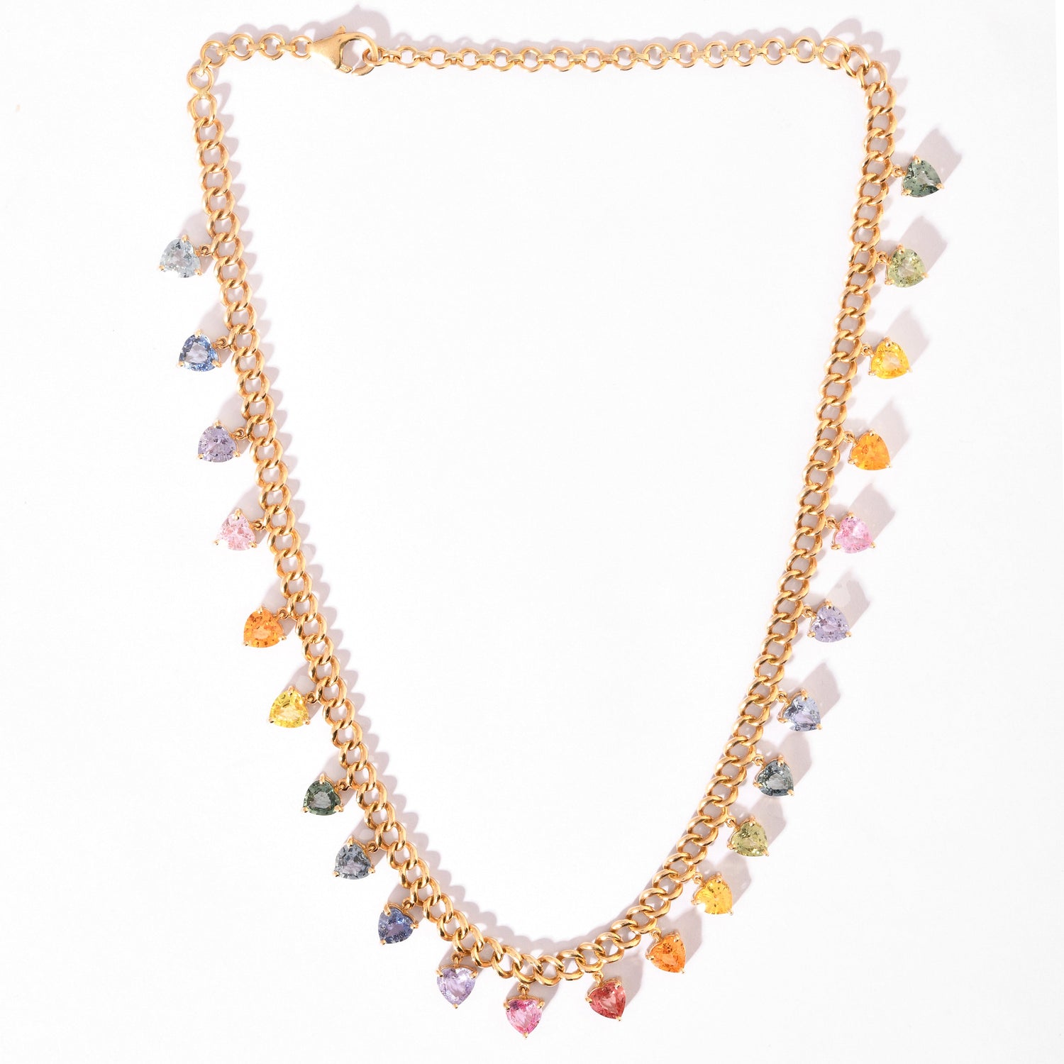 Rainbow Sapphire Heart Chain Necklace