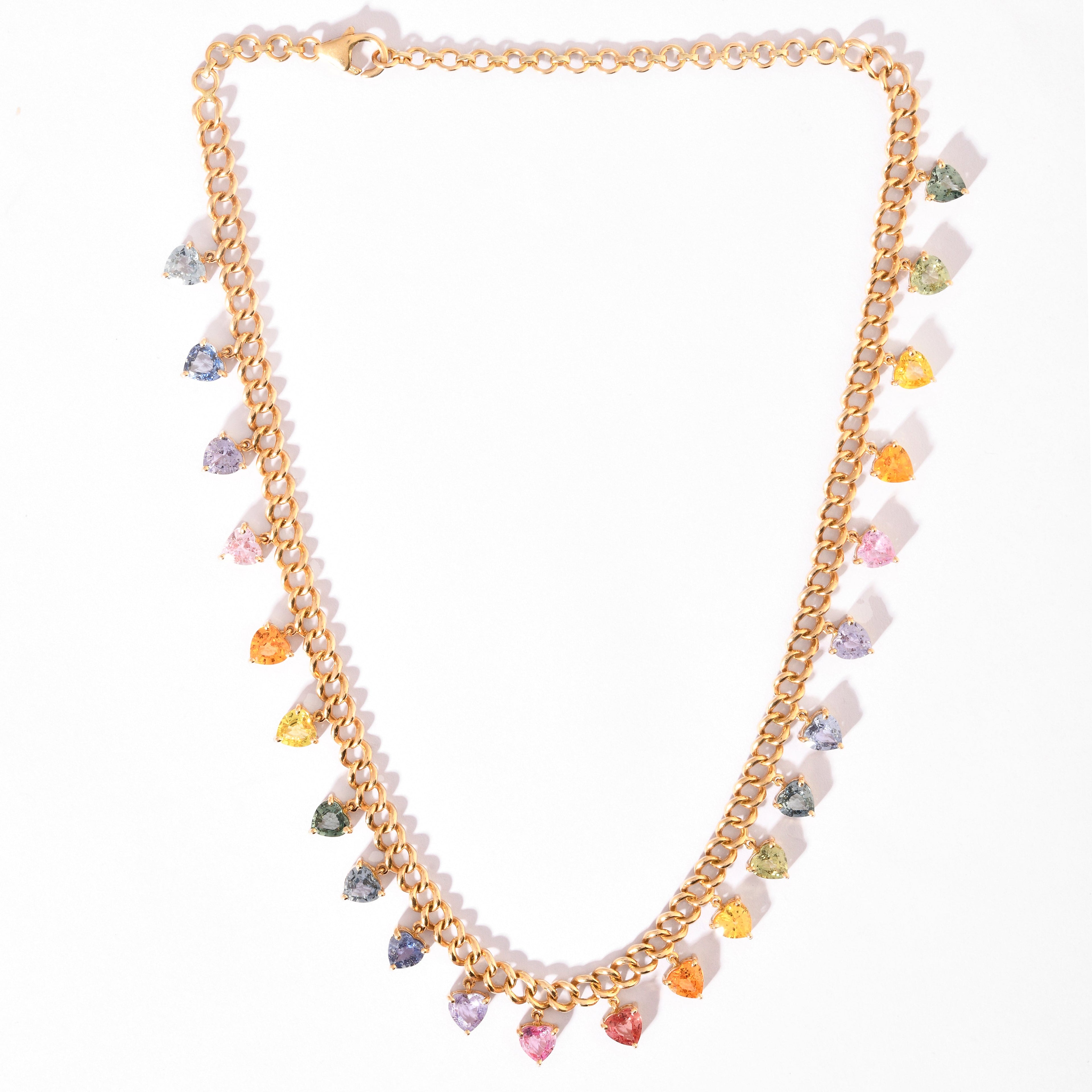 Rainbow Sapphire Heart Chain Necklace