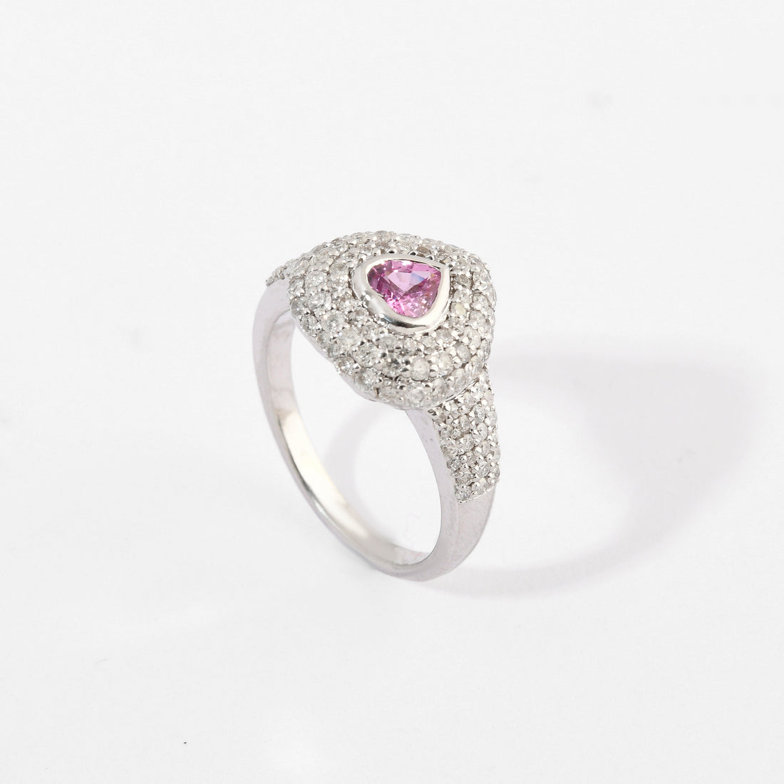 Pink Sapphire &amp; Diamonds Pinky Heart Pave Ring