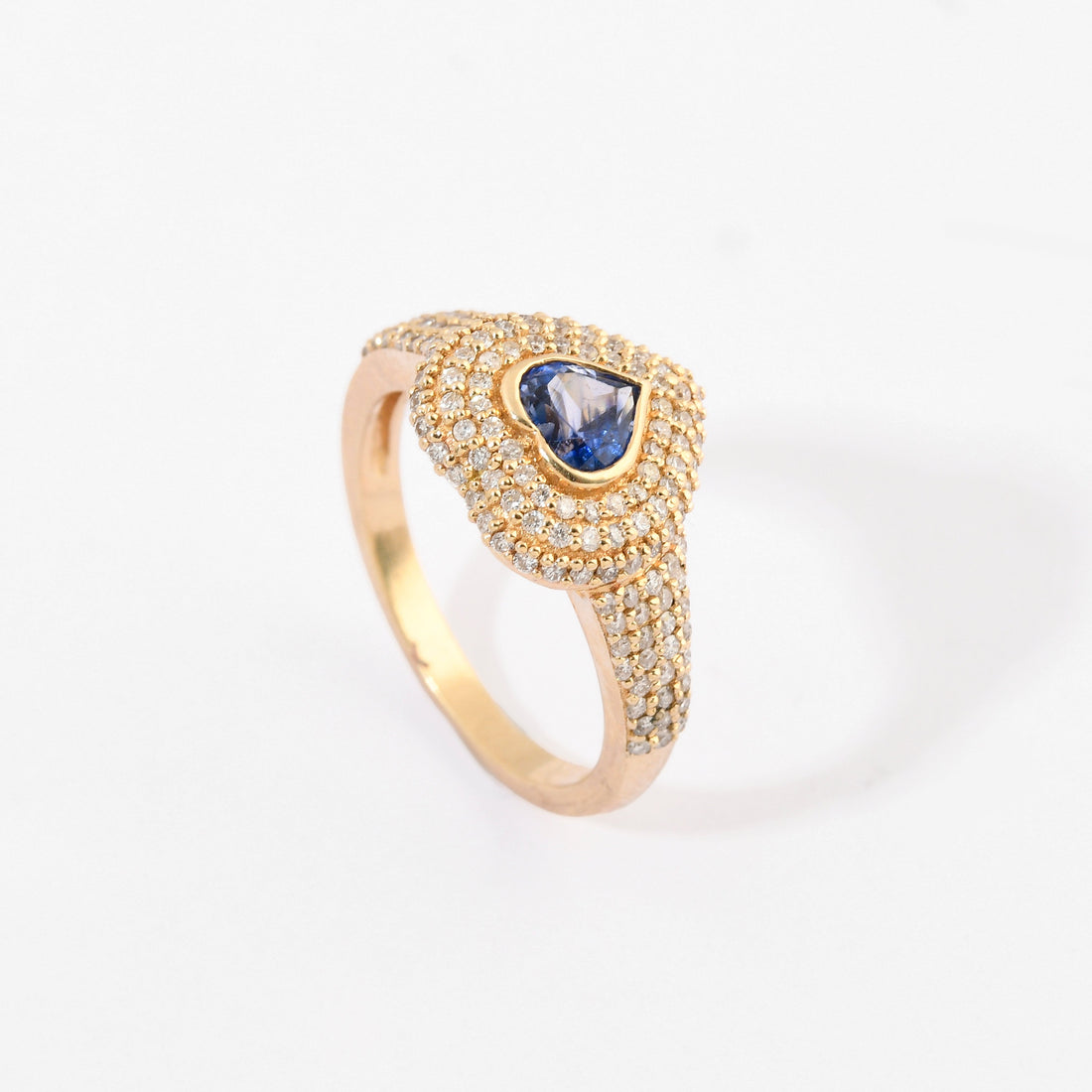 Blue Sapphire &amp; Diamond Pinky Heart Pave Ring