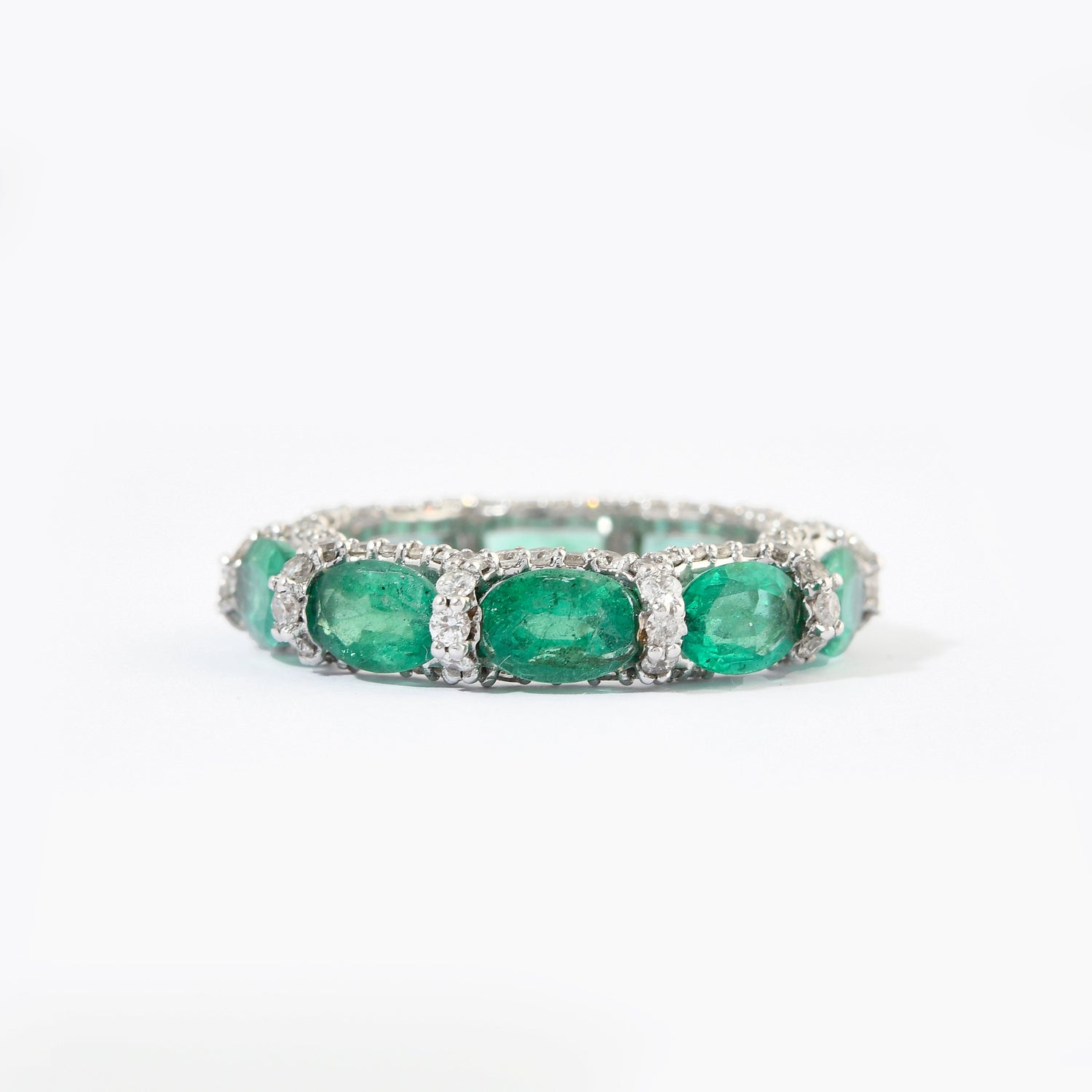 Emerald &amp; Diamond Oval Eternity Band