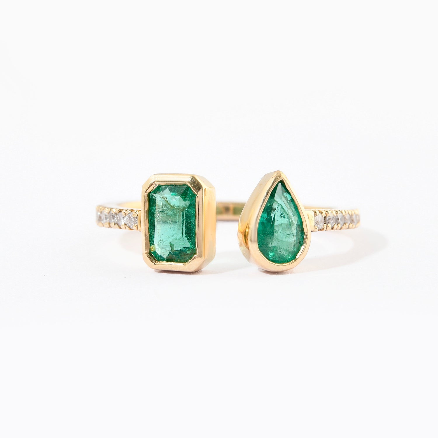 Emerald &amp; Diamond Twin Ring