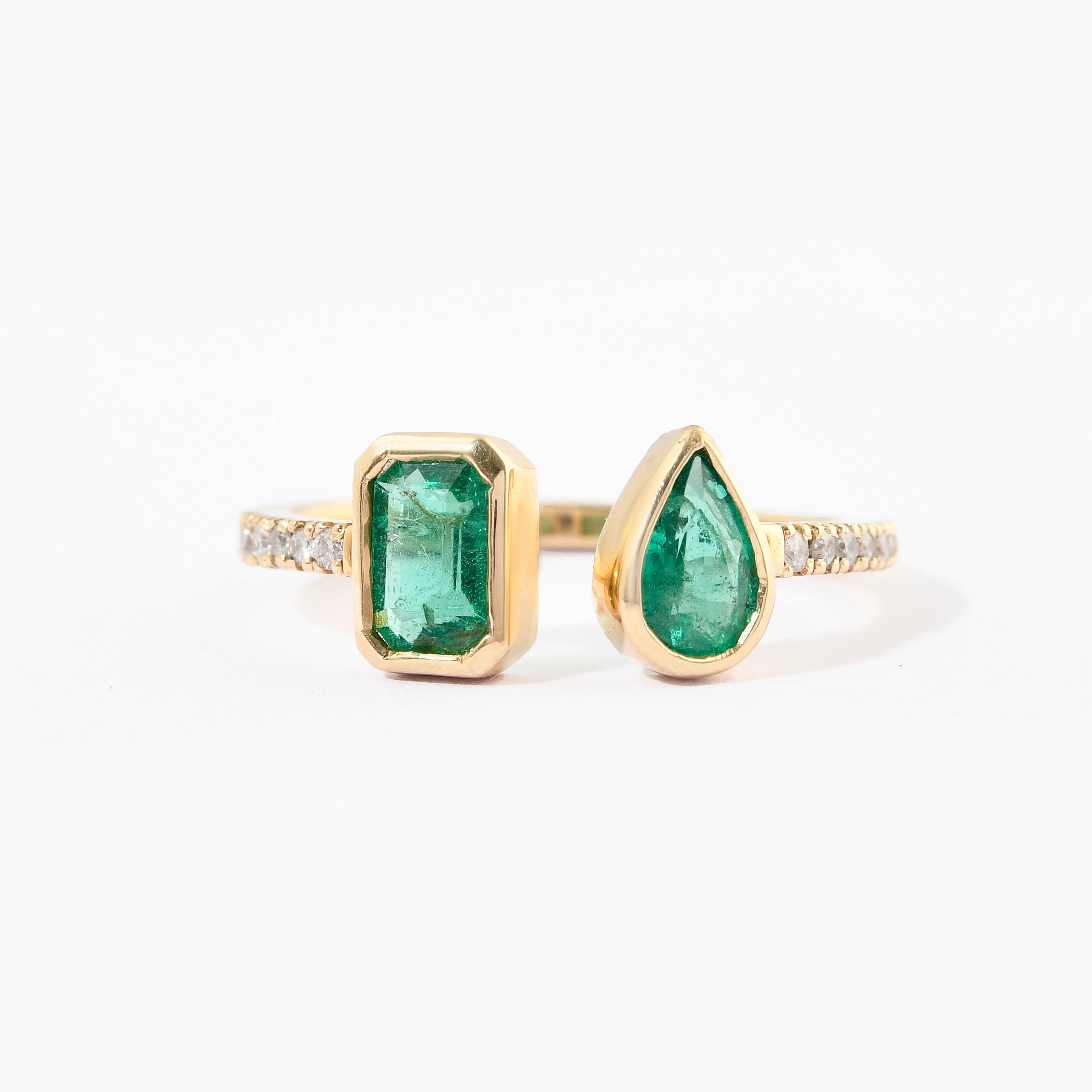 Emerald &amp; Diamond Twin Ring