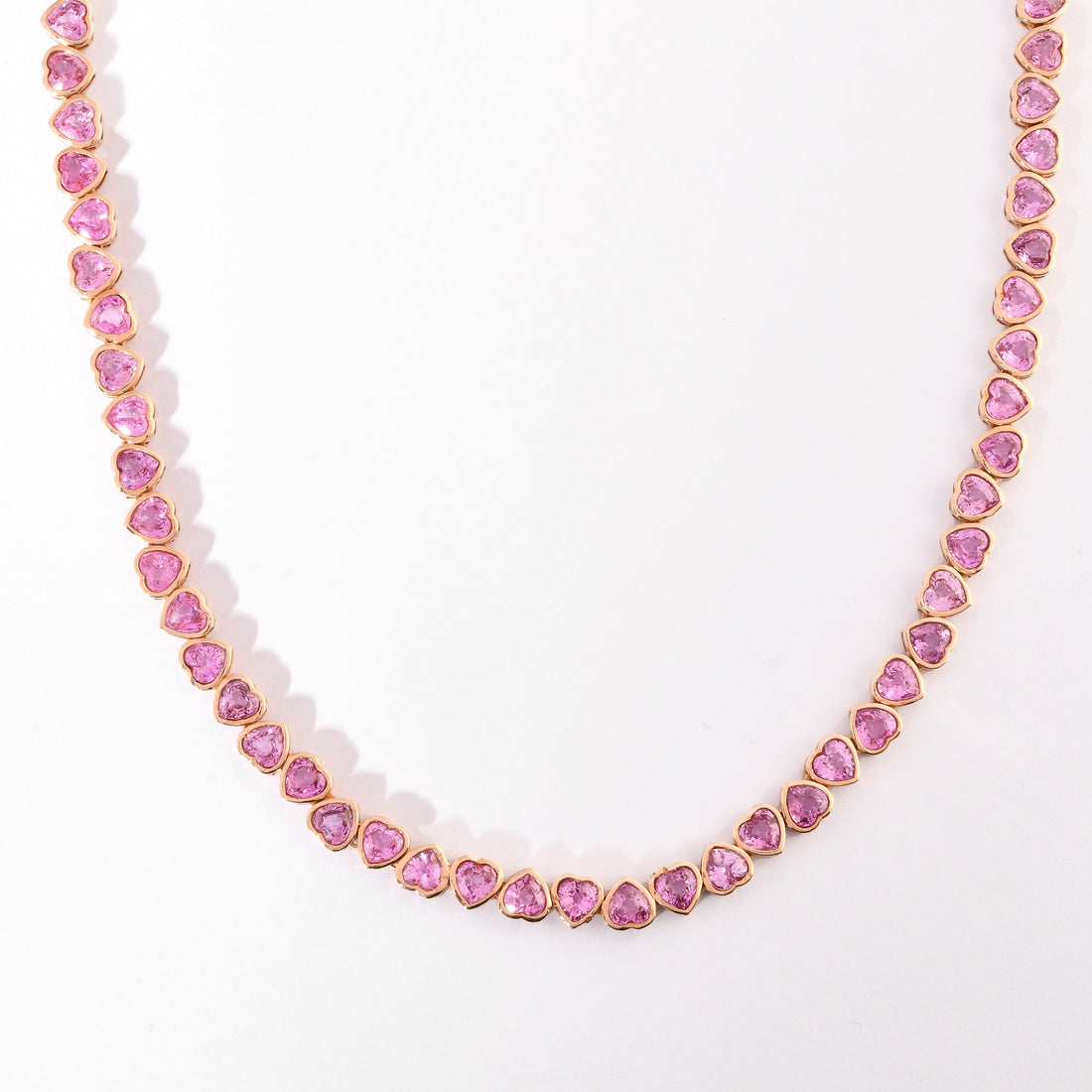 Pink Sapphire Heart Tennis Necklace