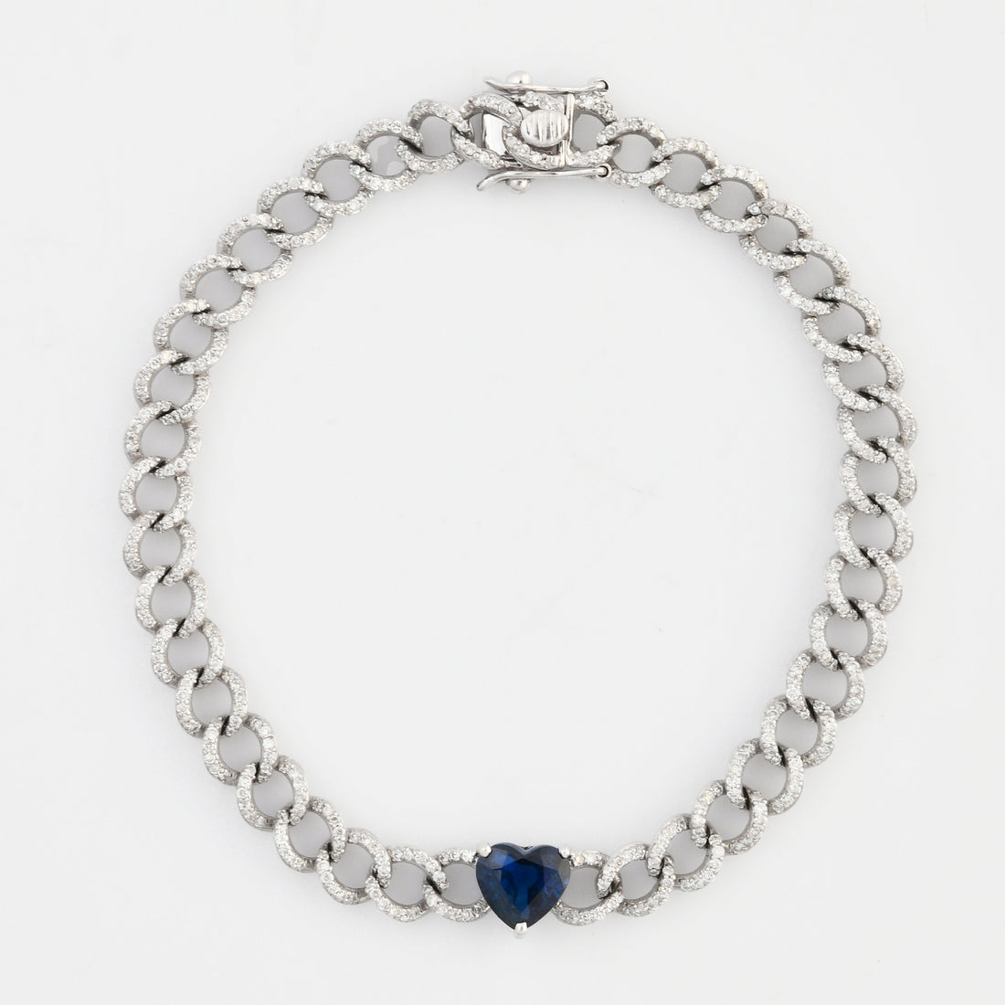 Blue Sapphire &amp; Diamond Chain Heart Bracelet