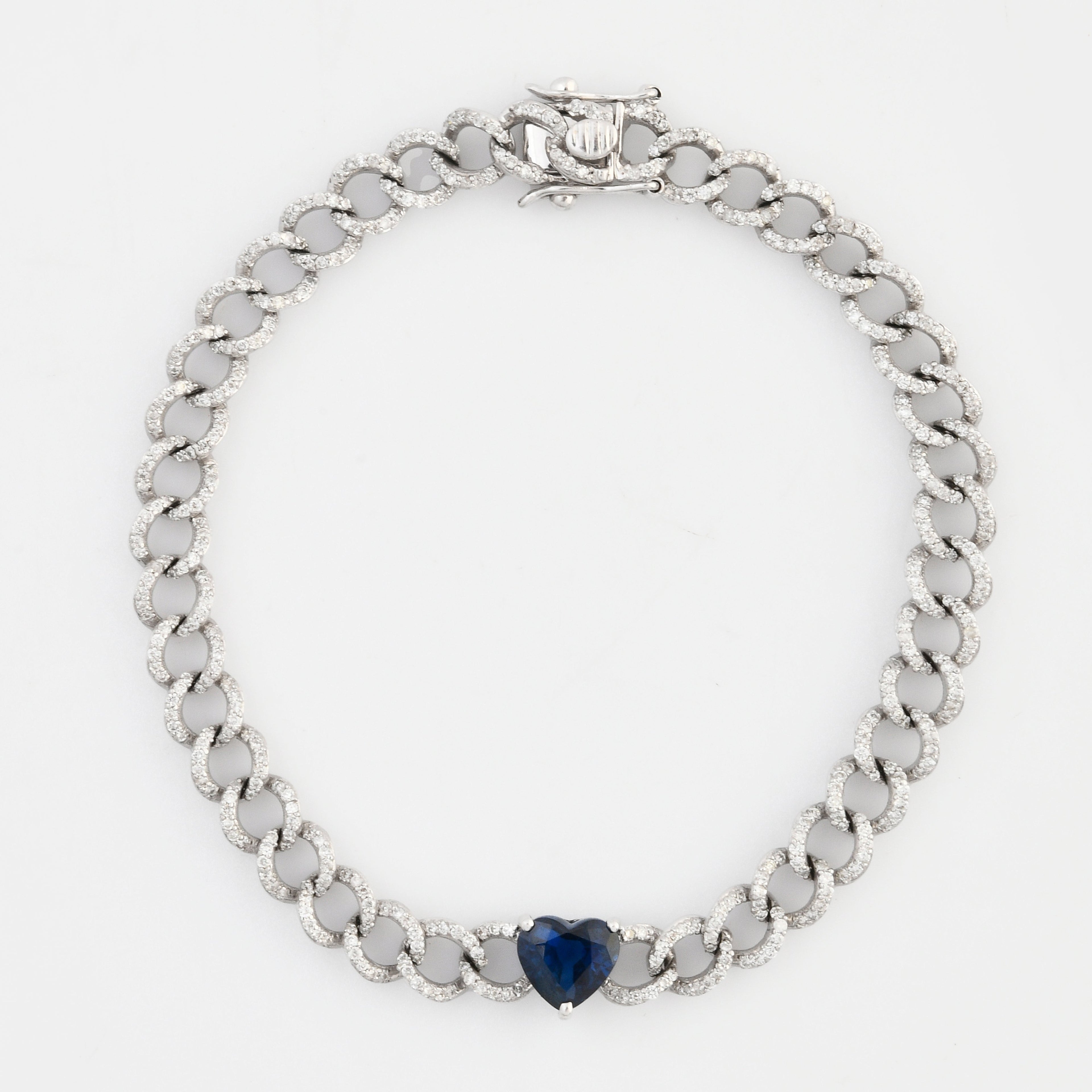 Blue Sapphire &amp; Diamond Chain Heart Bracelet