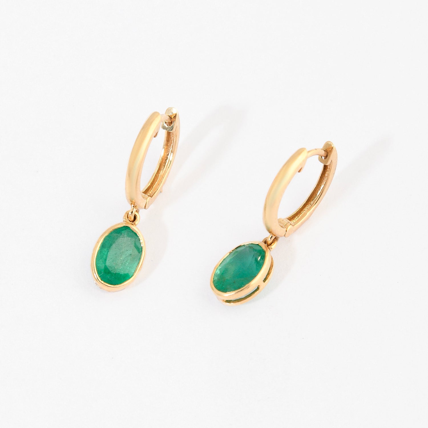 Emerald Oval Bezel Set Hoop Earrings