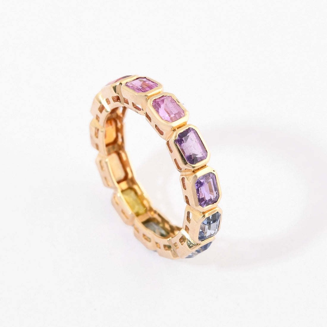 Rainbow Sapphire Bezel Set Eternity Band