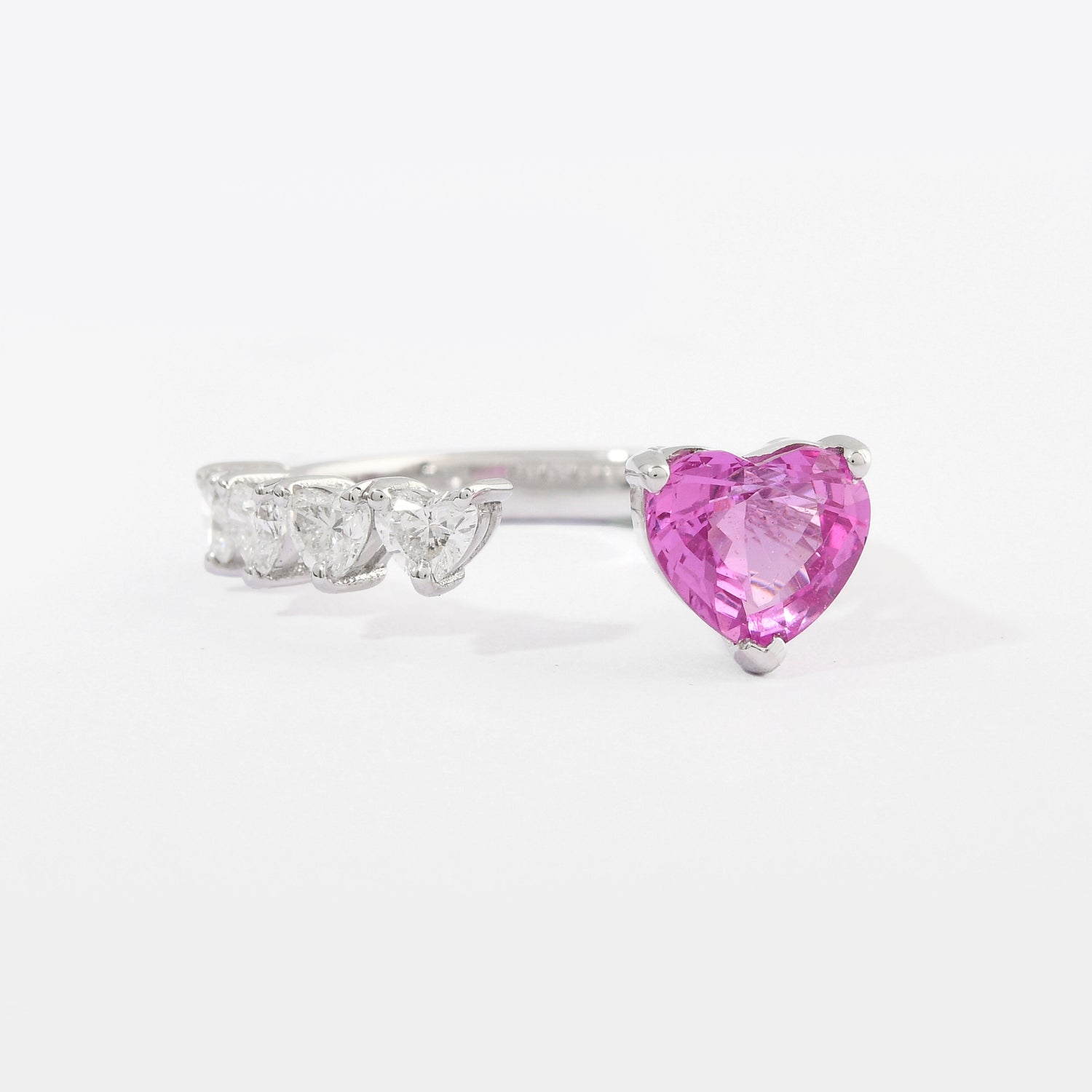 Pink Sapphire &amp; Diamond Heart Floating Ring