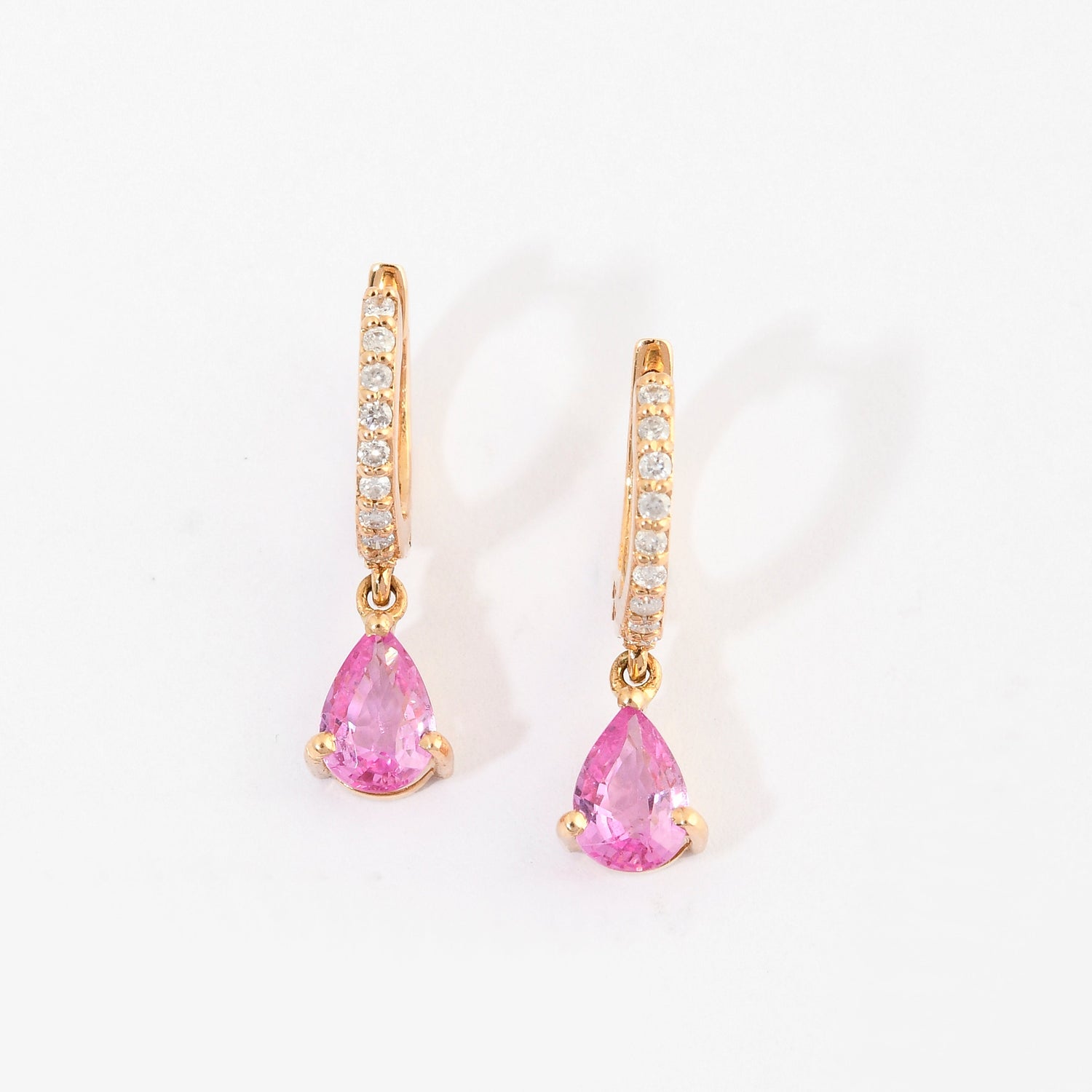 Pink Sapphire &amp; Diamond Pear Hoop Earrings