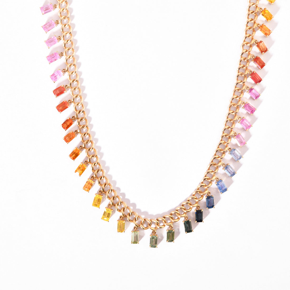 Rainbow Sapphire Baguette Chain Necklace