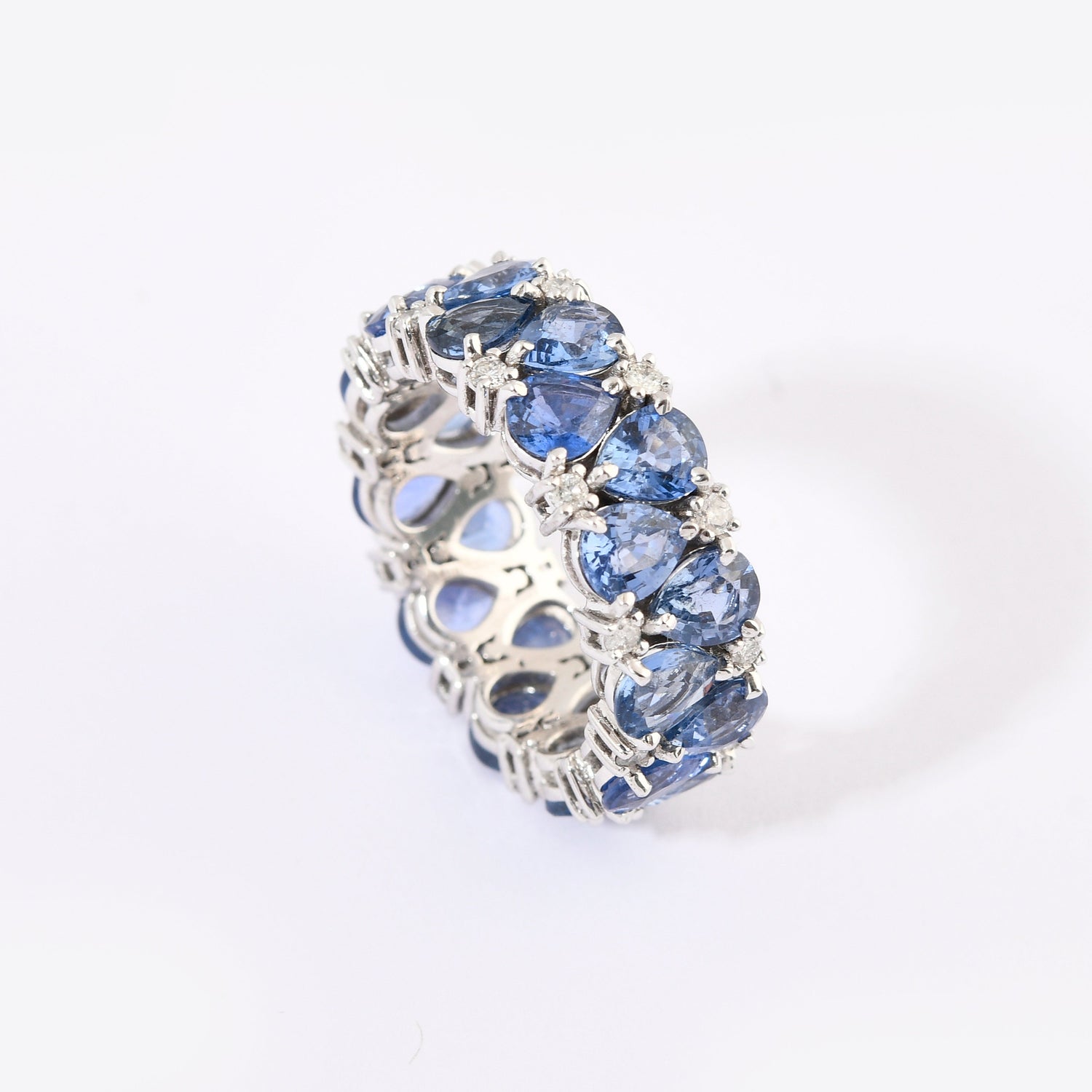 Blue Sapphire &amp; Diamond Pear Upside Down Eternity Band