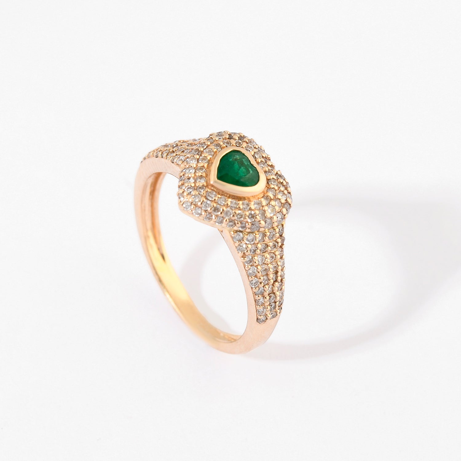 Emerald &amp; Diamond Pinky Heart Pave Small Ring