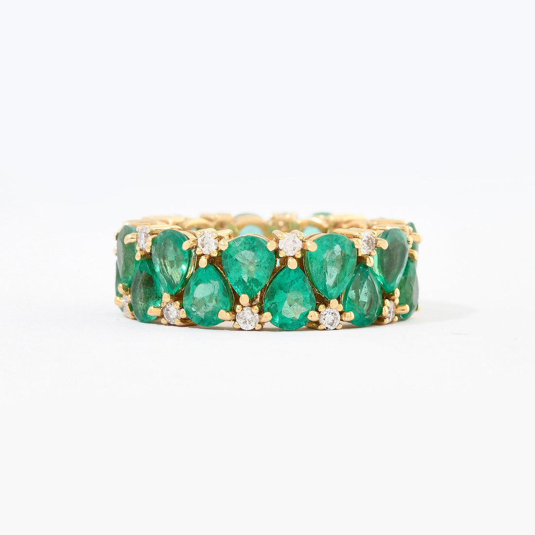 Emerald &amp; Diamond Pear Upside Down Eternity Band