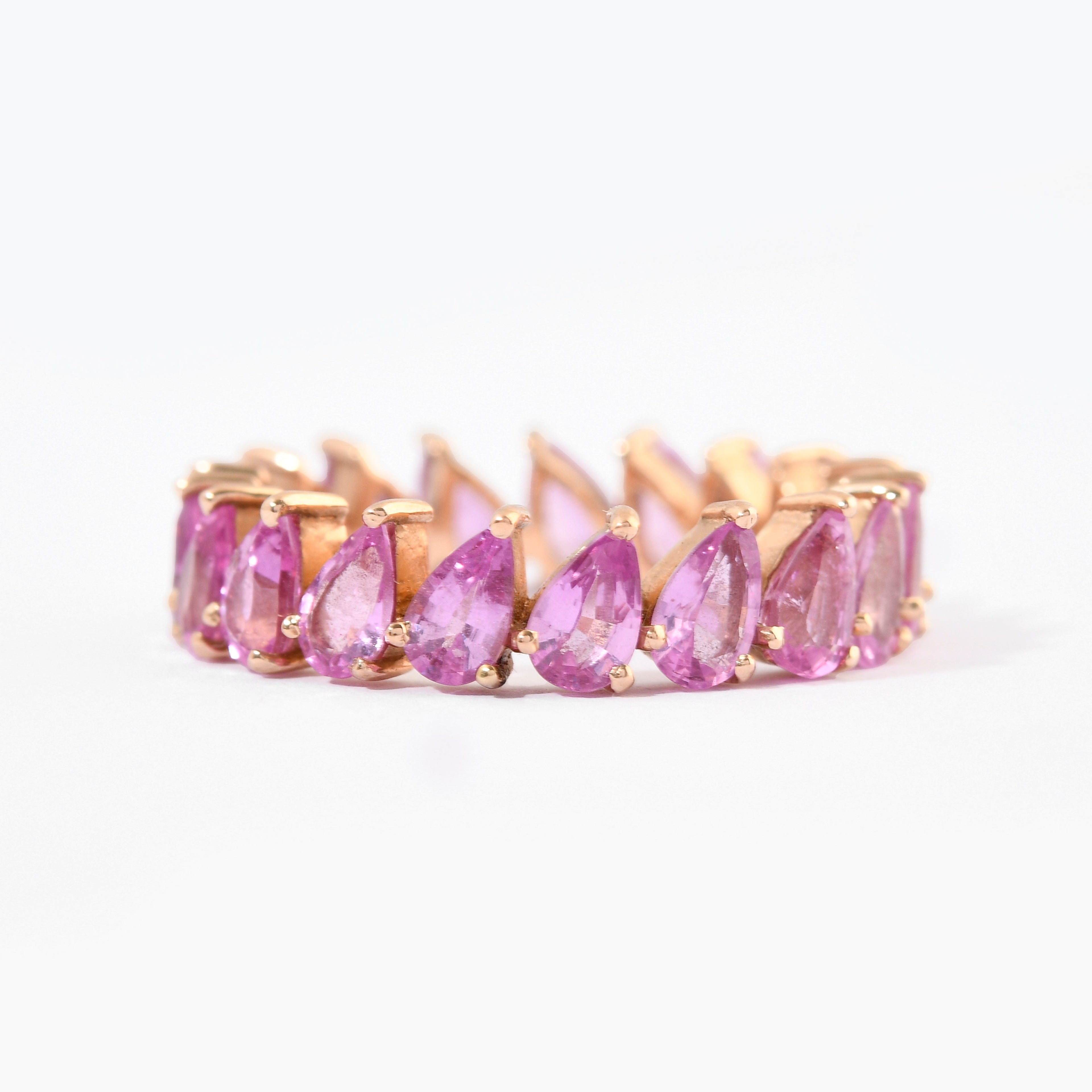 Pink Sapphire Pear Eternity Band