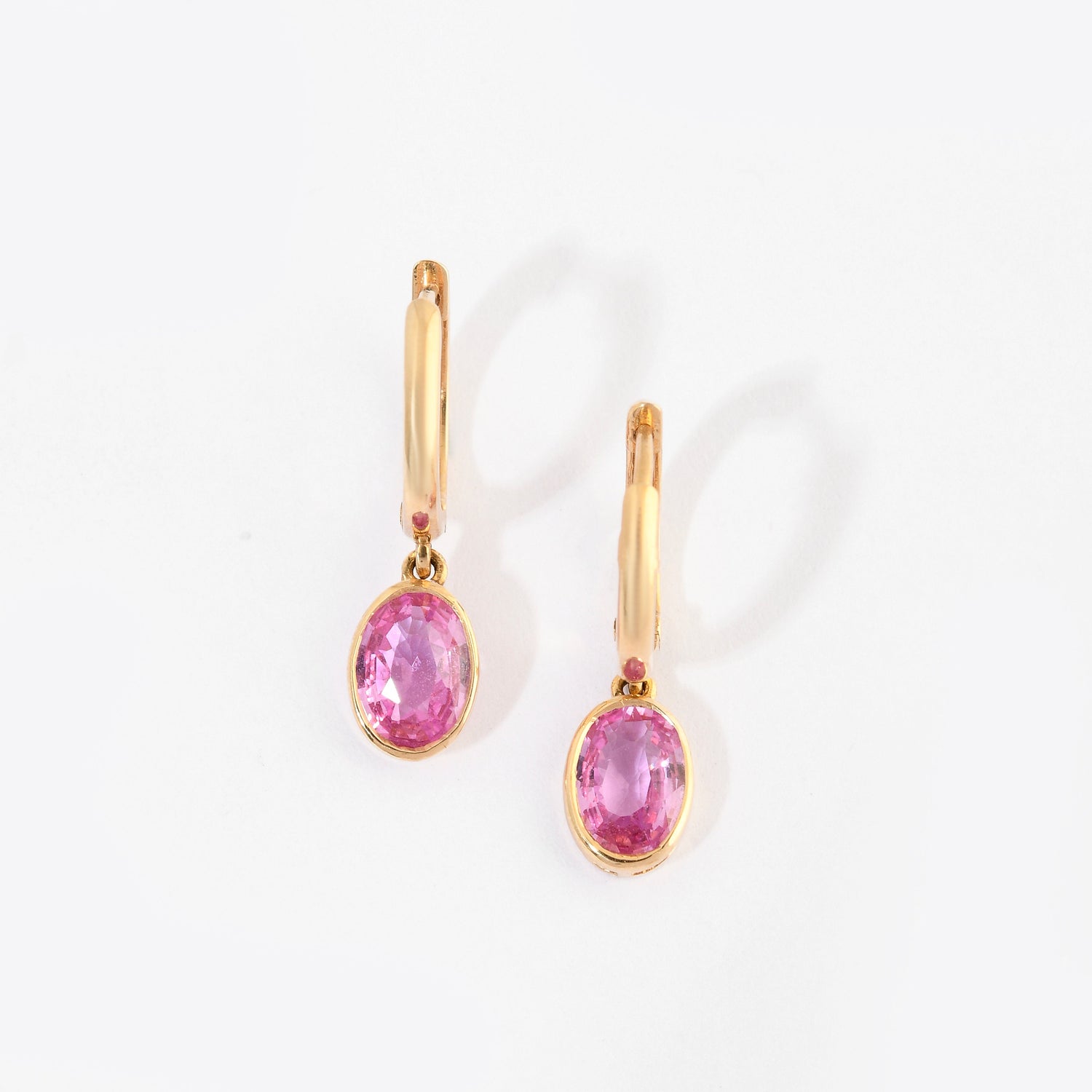 Pink Sapphire Oval Bezel Set Hoop Earrings