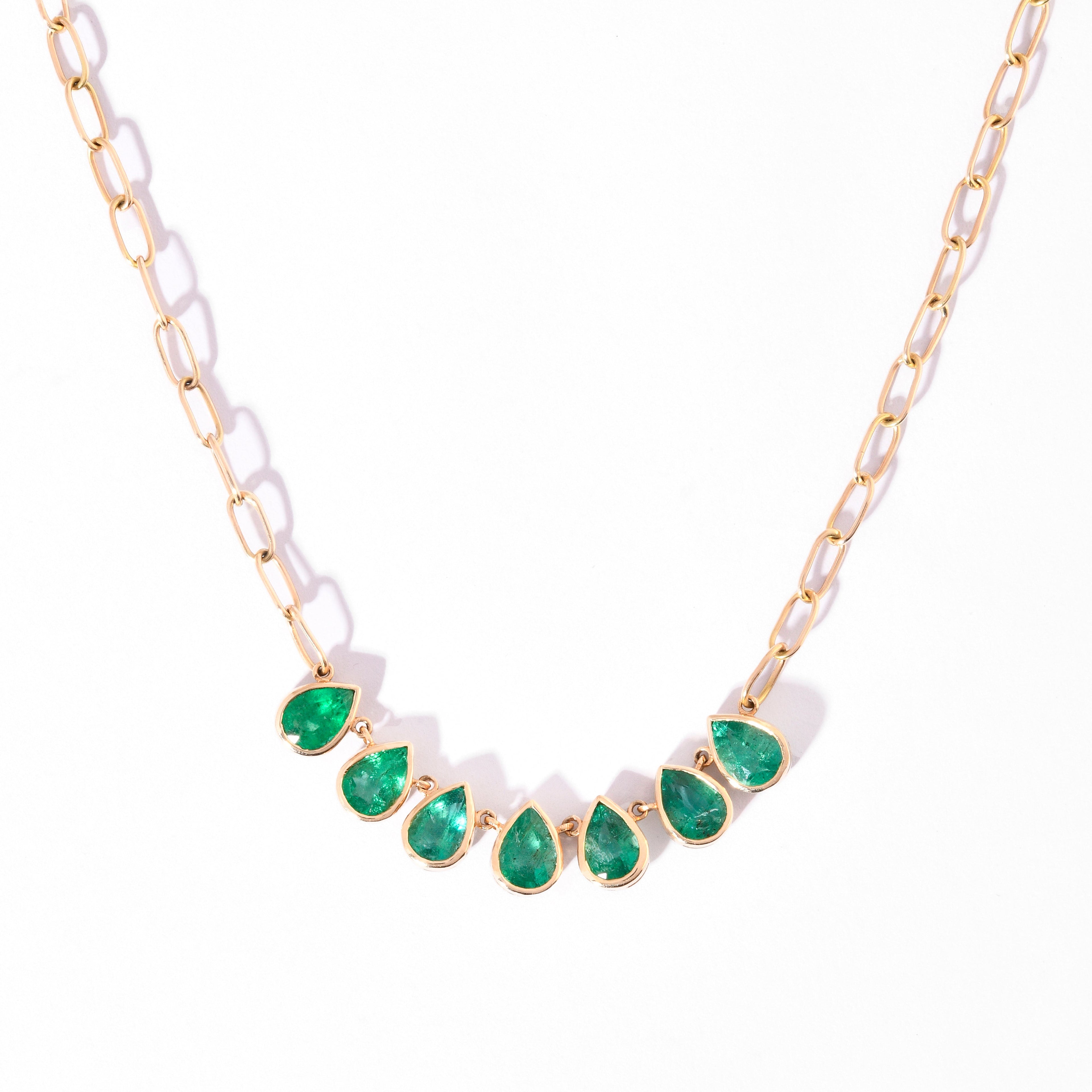 Emerald Chain Pear Bezel Set Necklace