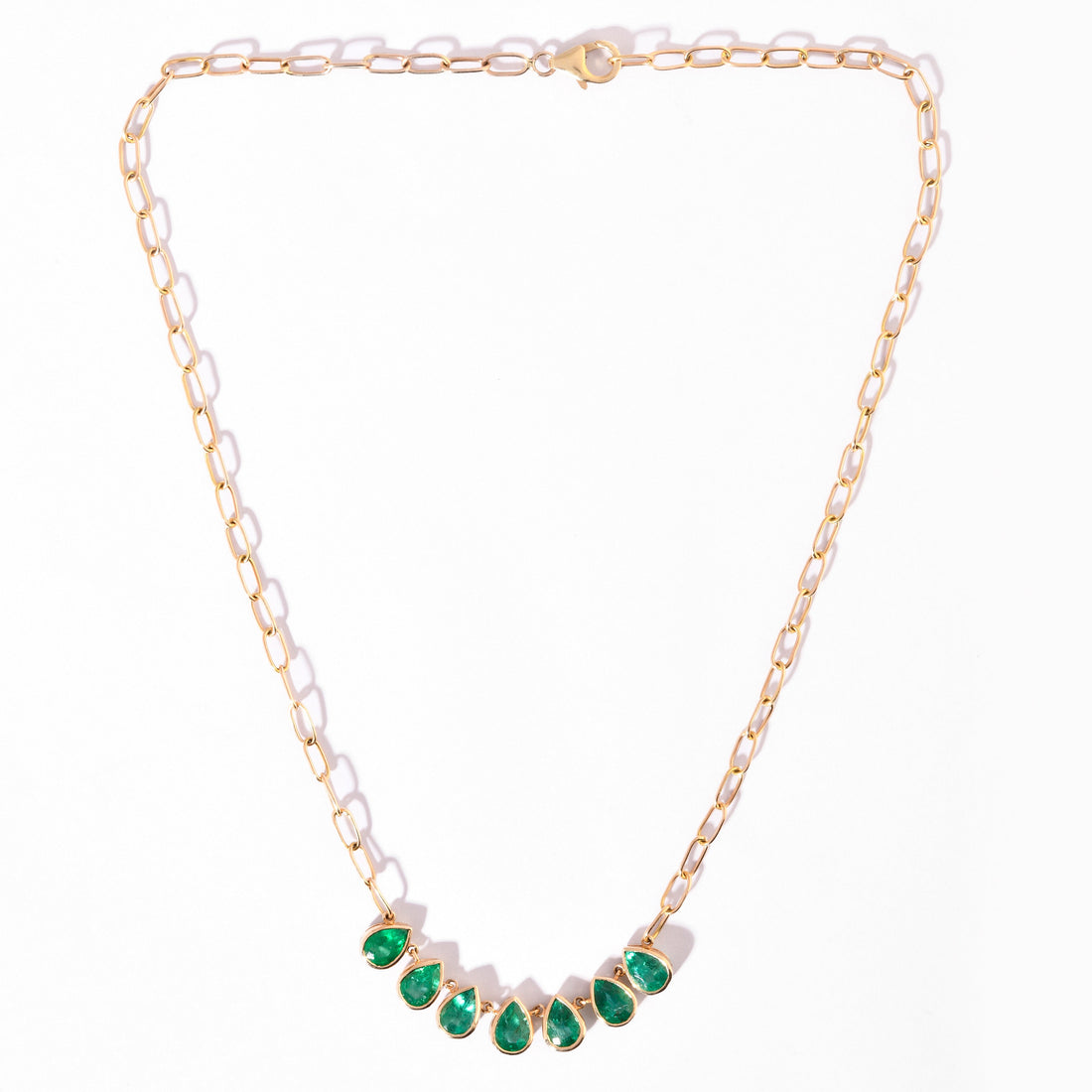 Emerald Chain Pear Bezel Set Necklace