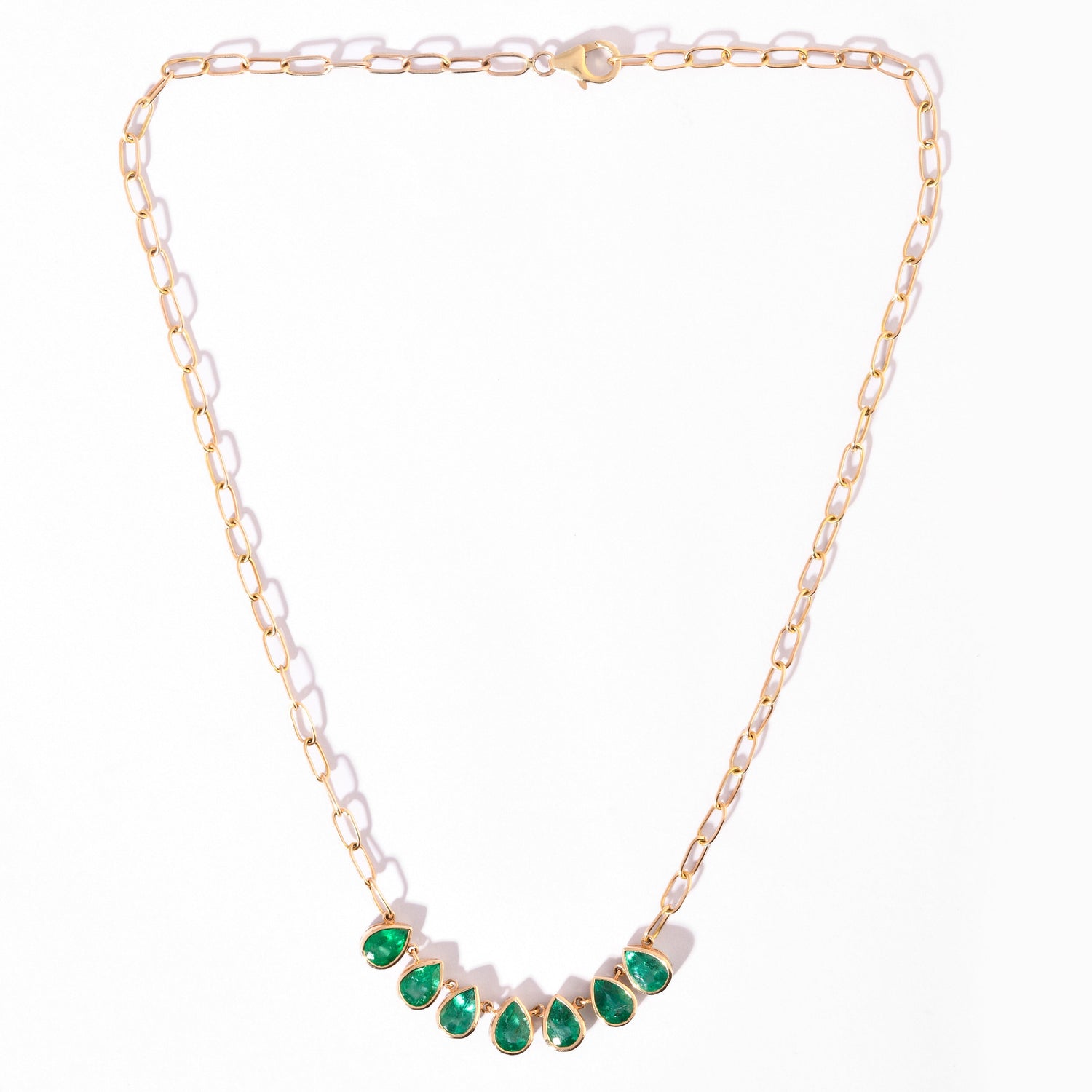 Emerald Chain Pear Bezel Set Necklace