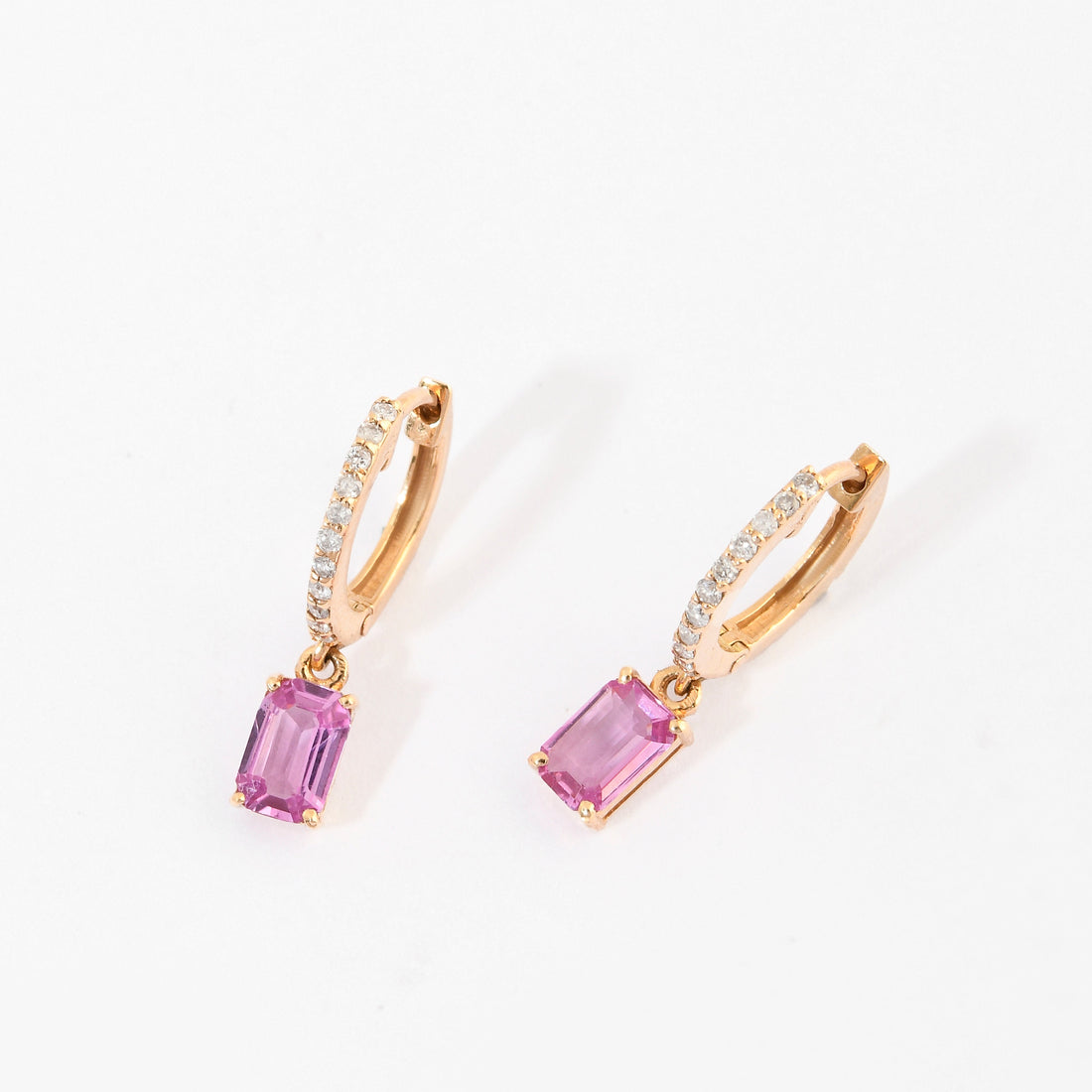 Pink Sapphire &amp; Diamond Hoop Earrings