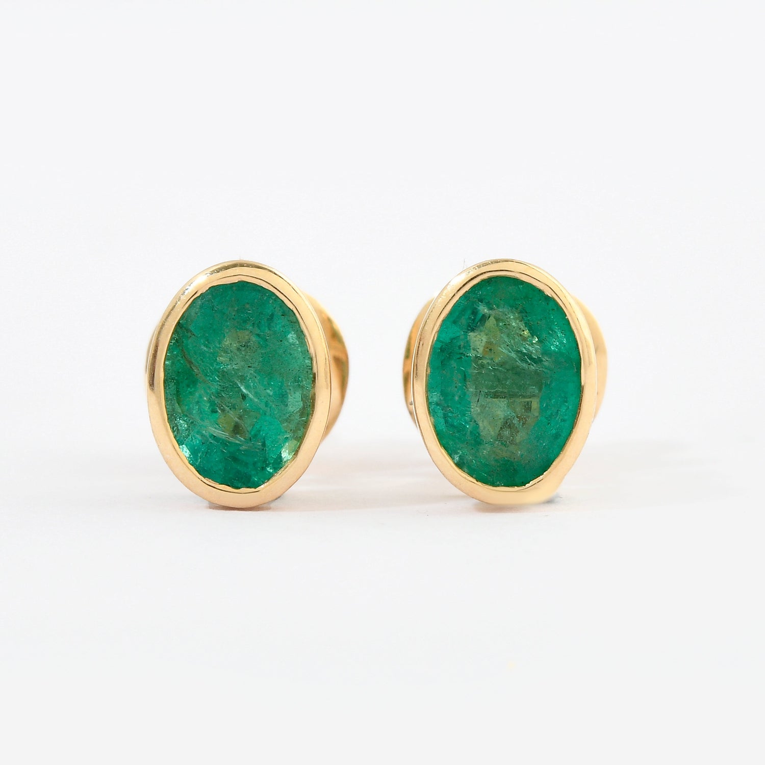 Emerald Oval Bezel Set Studs