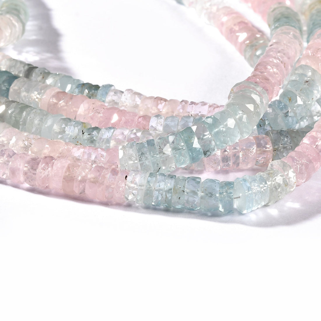 AQUAMARINE AND MORGANITE HEISHI 6.5-7 MM - 1 STRAND 40 CM