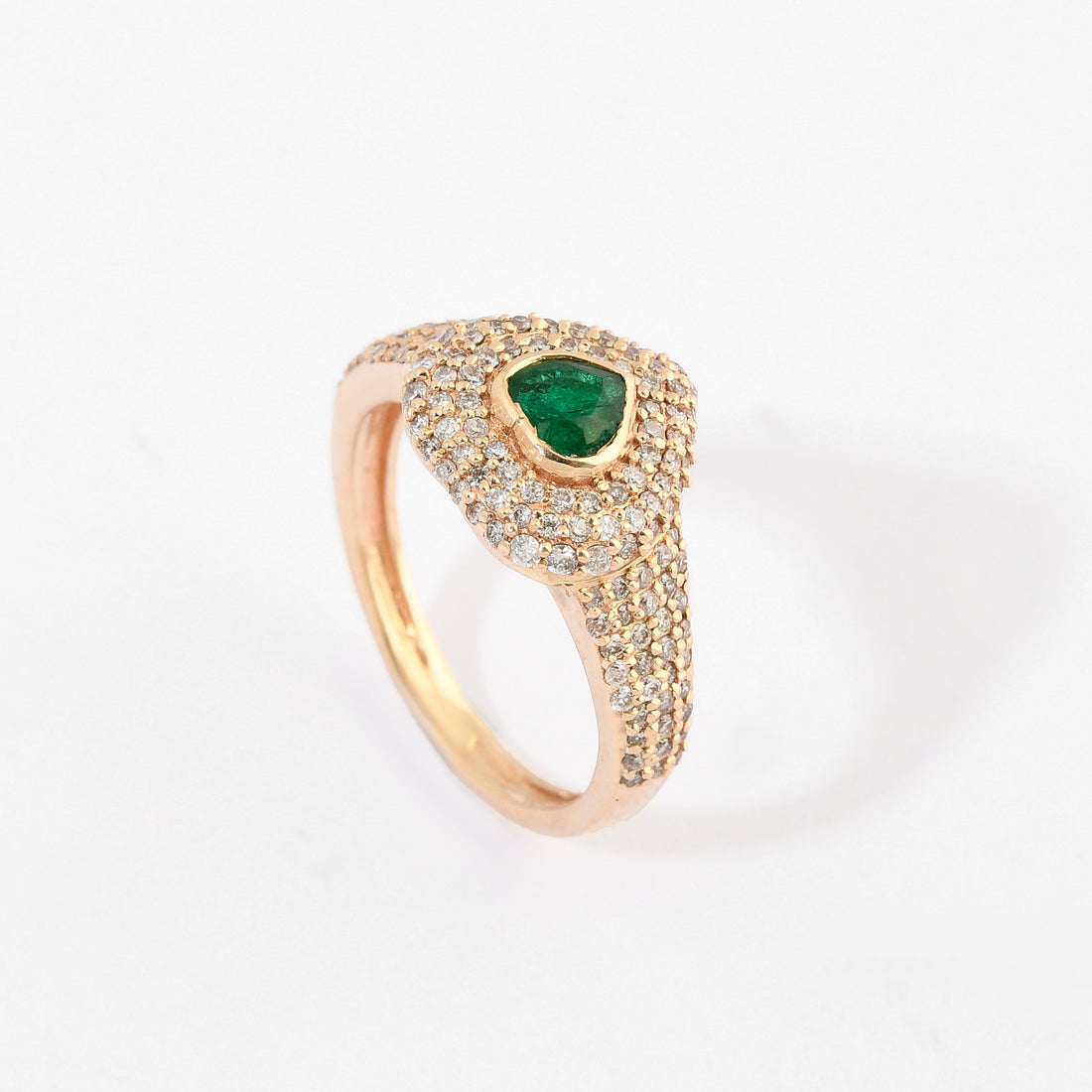 Emerald &amp; Diamond Pinky Heart Pave Large Ring