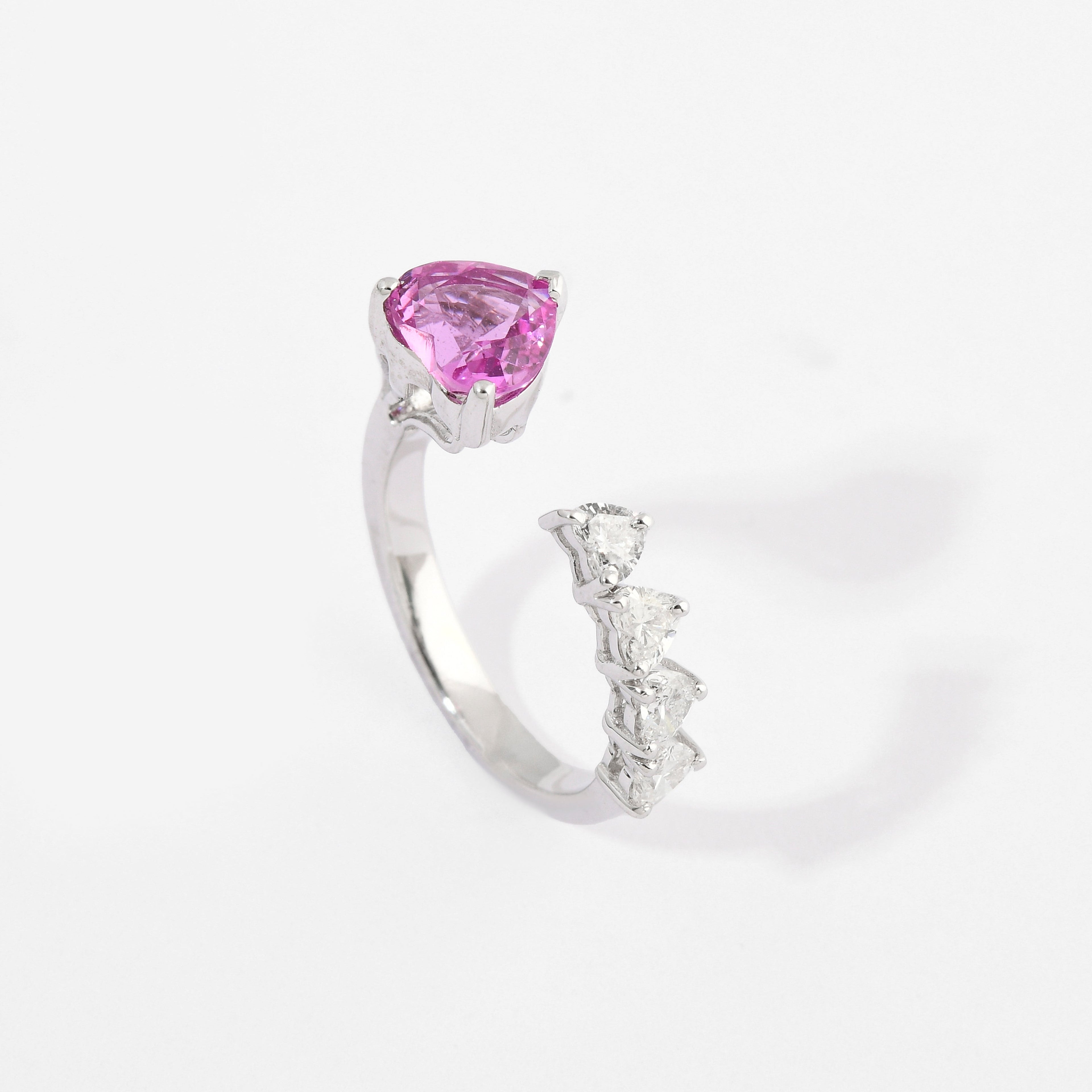 Pink Sapphire &amp; Diamond Heart Floating Ring