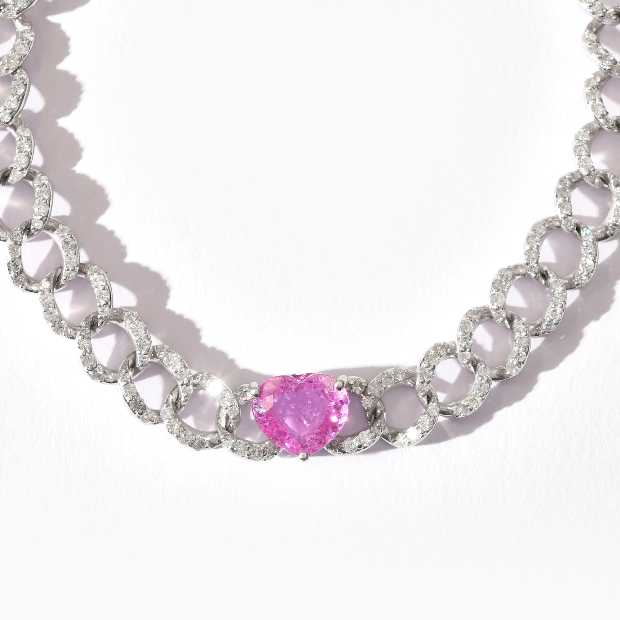 Pink Sapphire &amp; Diamond Chain Heart Bracelet