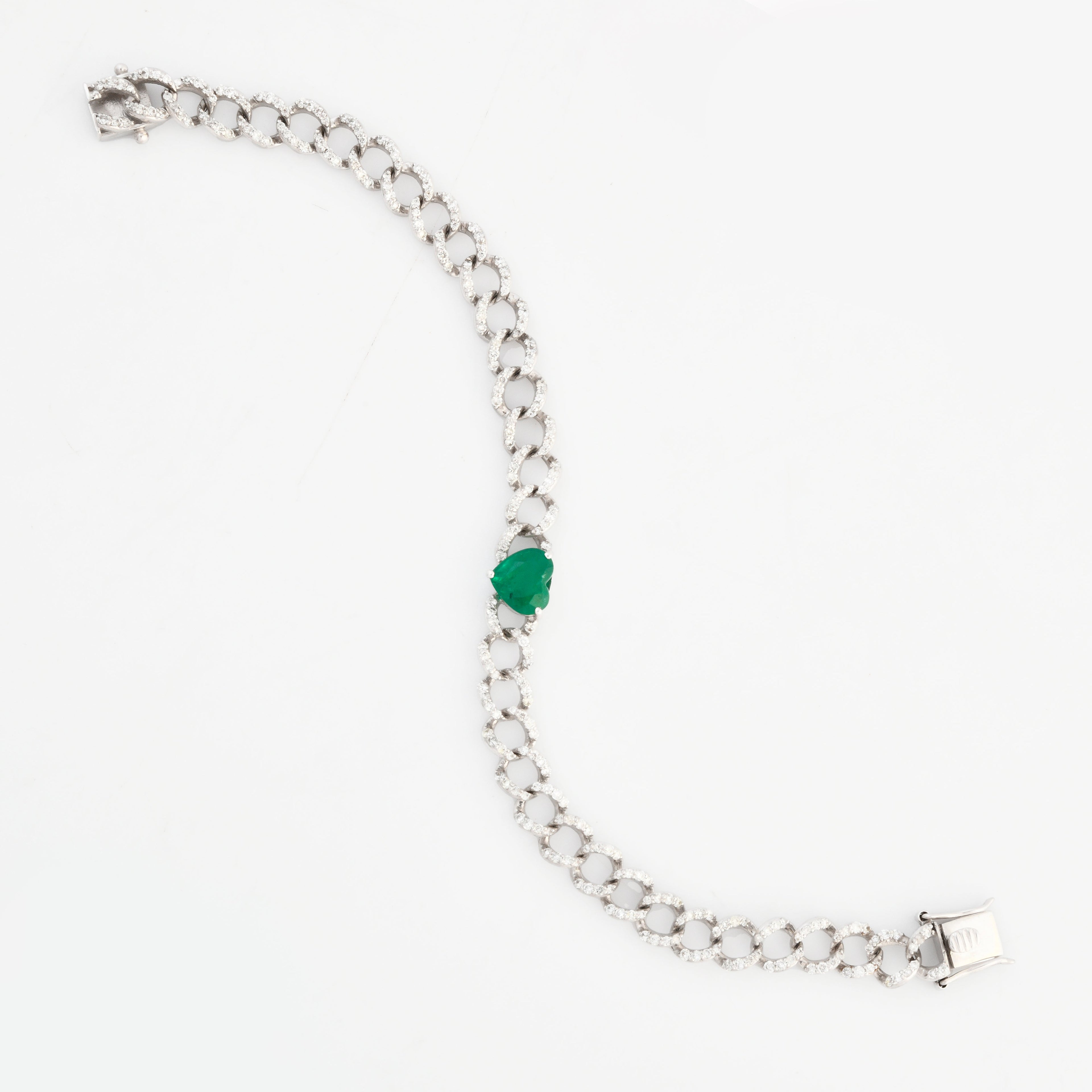 Emerald &amp; Diamond Chain Heart Bracelet