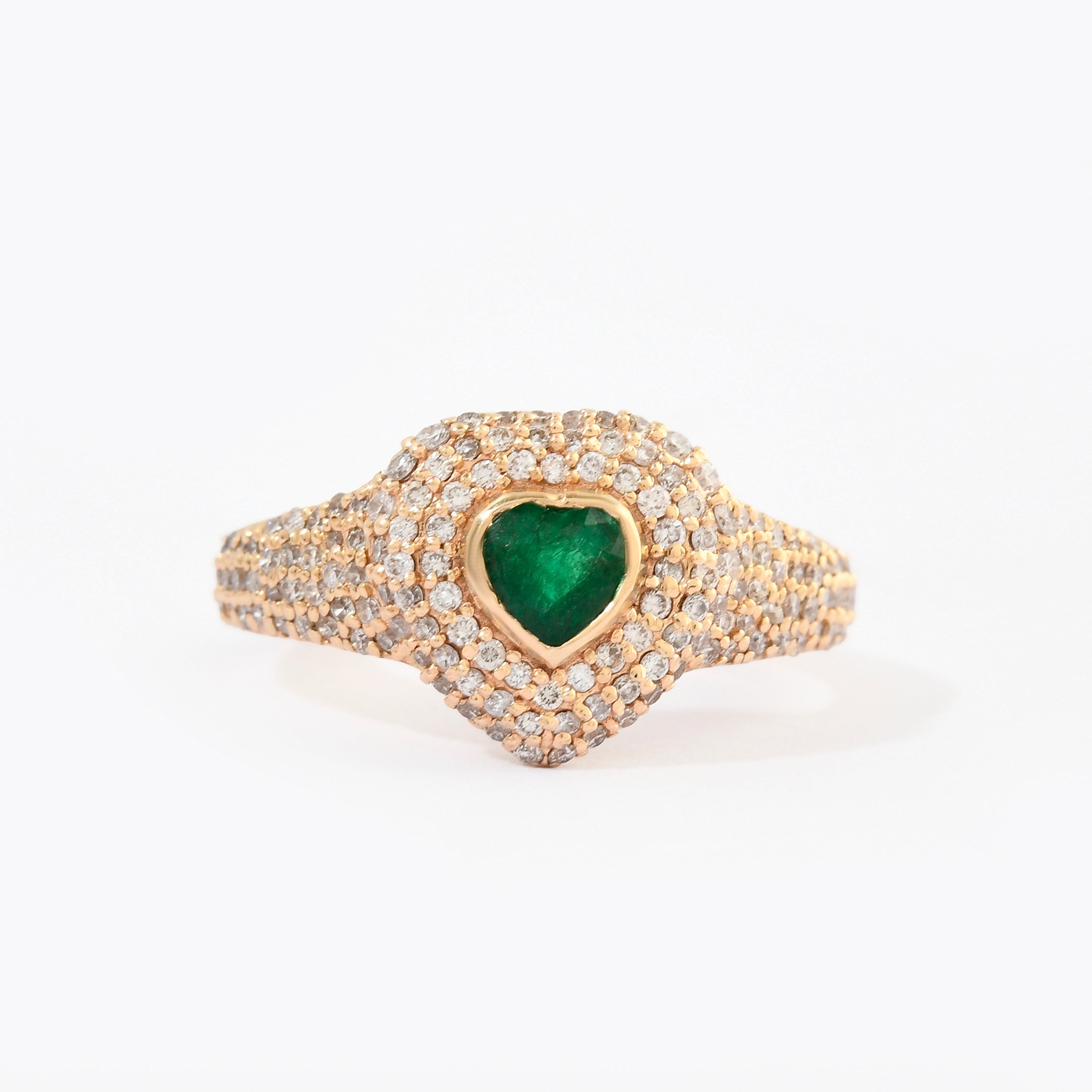 Emerald &amp; Diamond Pinky Heart Pave Large Ring