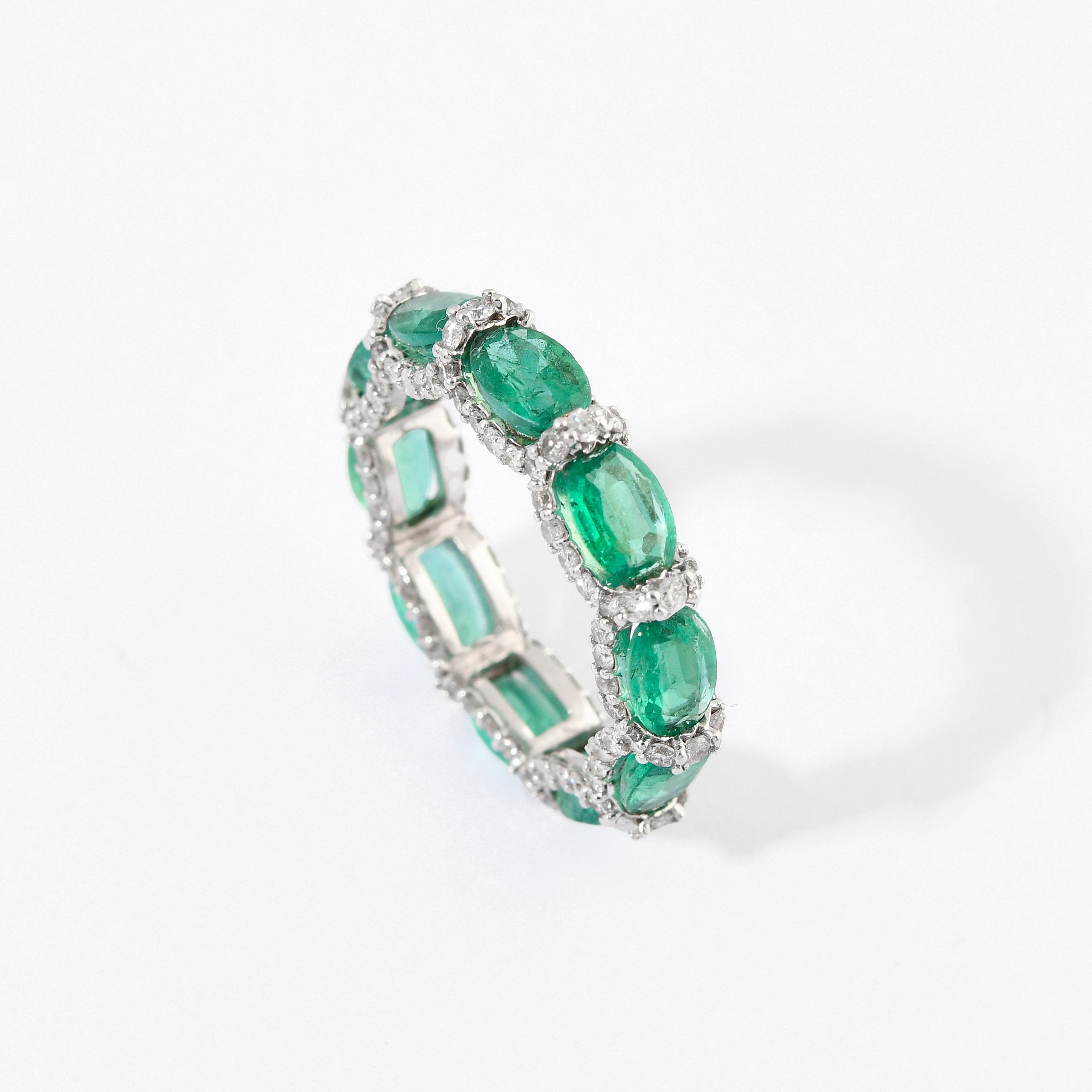 Emerald &amp; Diamond Oval Eternity Band