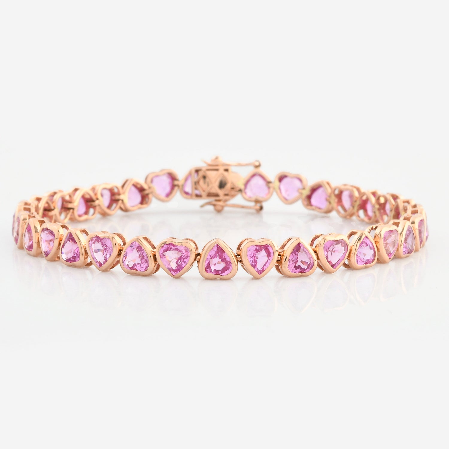 Pink Sapphire Heart Bezel Set Tennis Bracelet