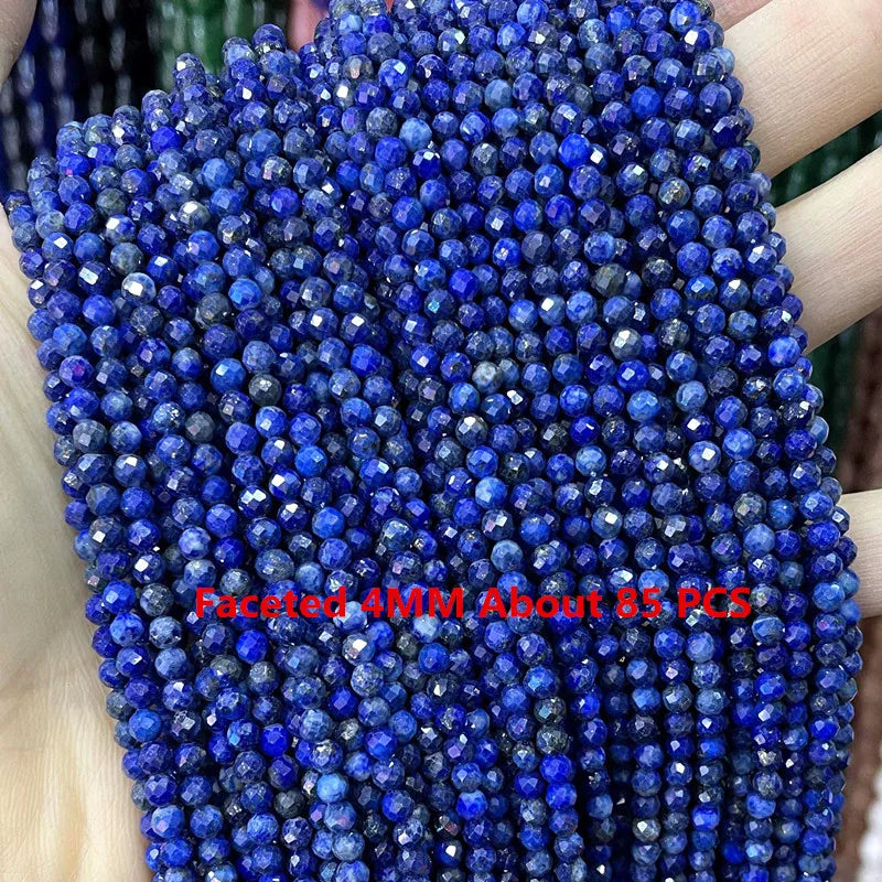 Natural Lapis Lazuli Round Tube Faceted Loose Spacer Stone Beads For Jewelry Making DIY Handmade Bracelets Necklace Accessories