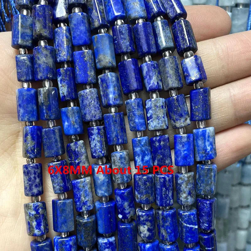 Natural Lapis Lazuli Round Tube Faceted Loose Spacer Stone Beads For Jewelry Making DIY Handmade Bracelets Necklace Accessories