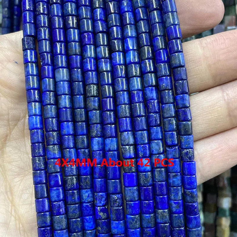 Natural Lapis Lazuli Round Tube Faceted Loose Spacer Stone Beads For Jewelry Making DIY Handmade Bracelets Necklace Accessories