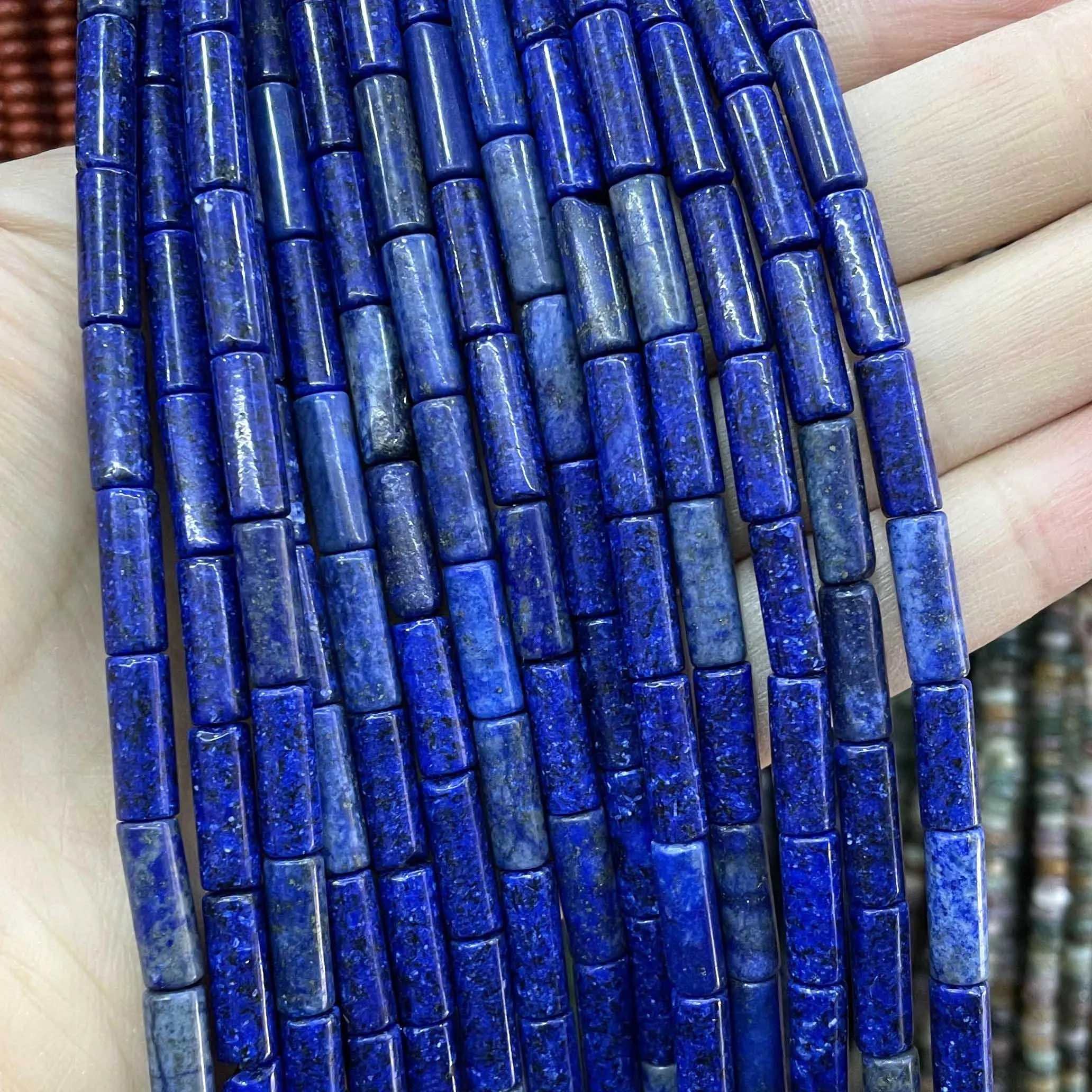 Natural Lapis Lazuli Round Tube Faceted Loose Spacer Stone Beads For Jewelry Making DIY Handmade Bracelets Necklace Accessories